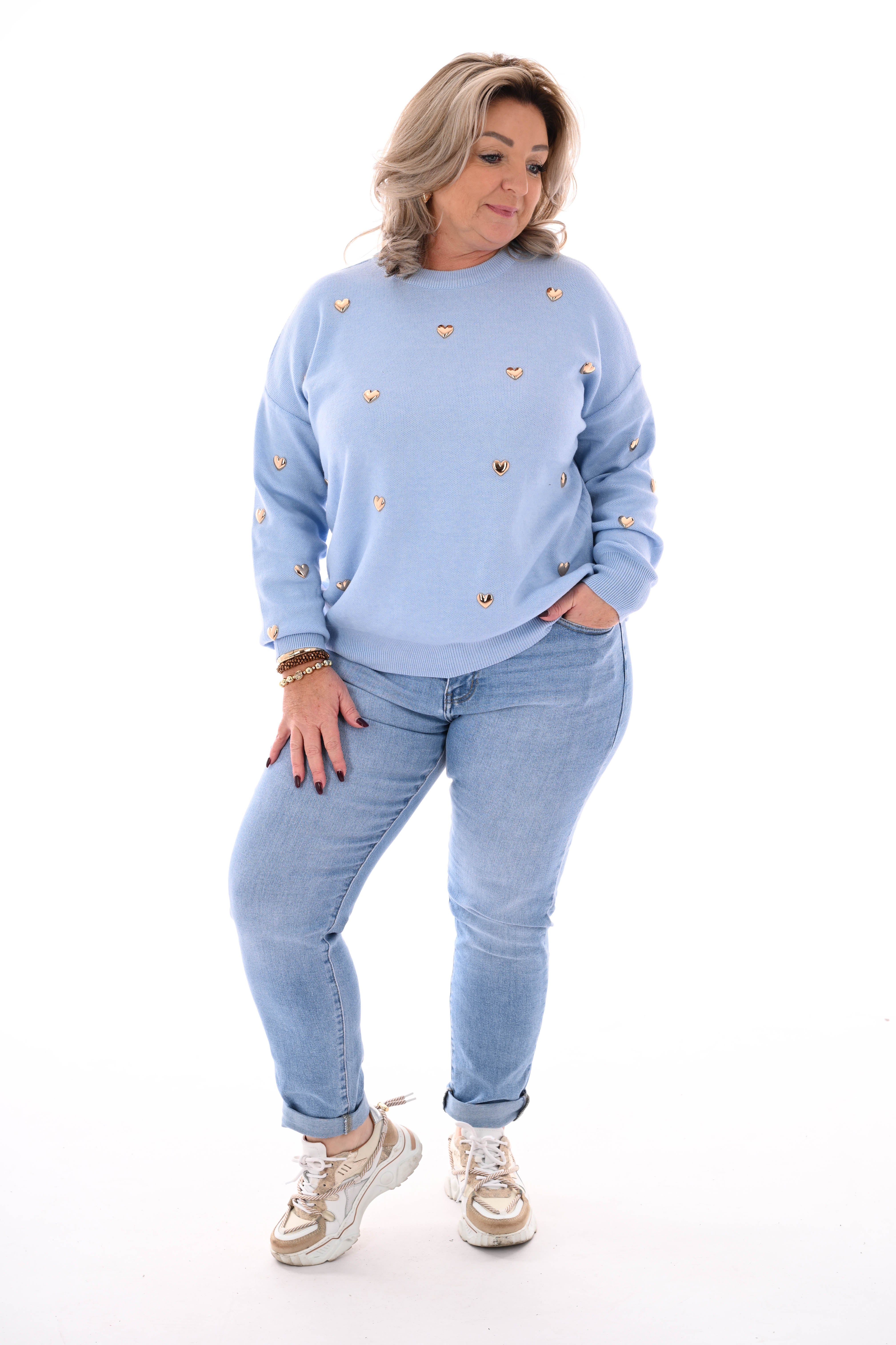 Trui met hartjes lichtblauw