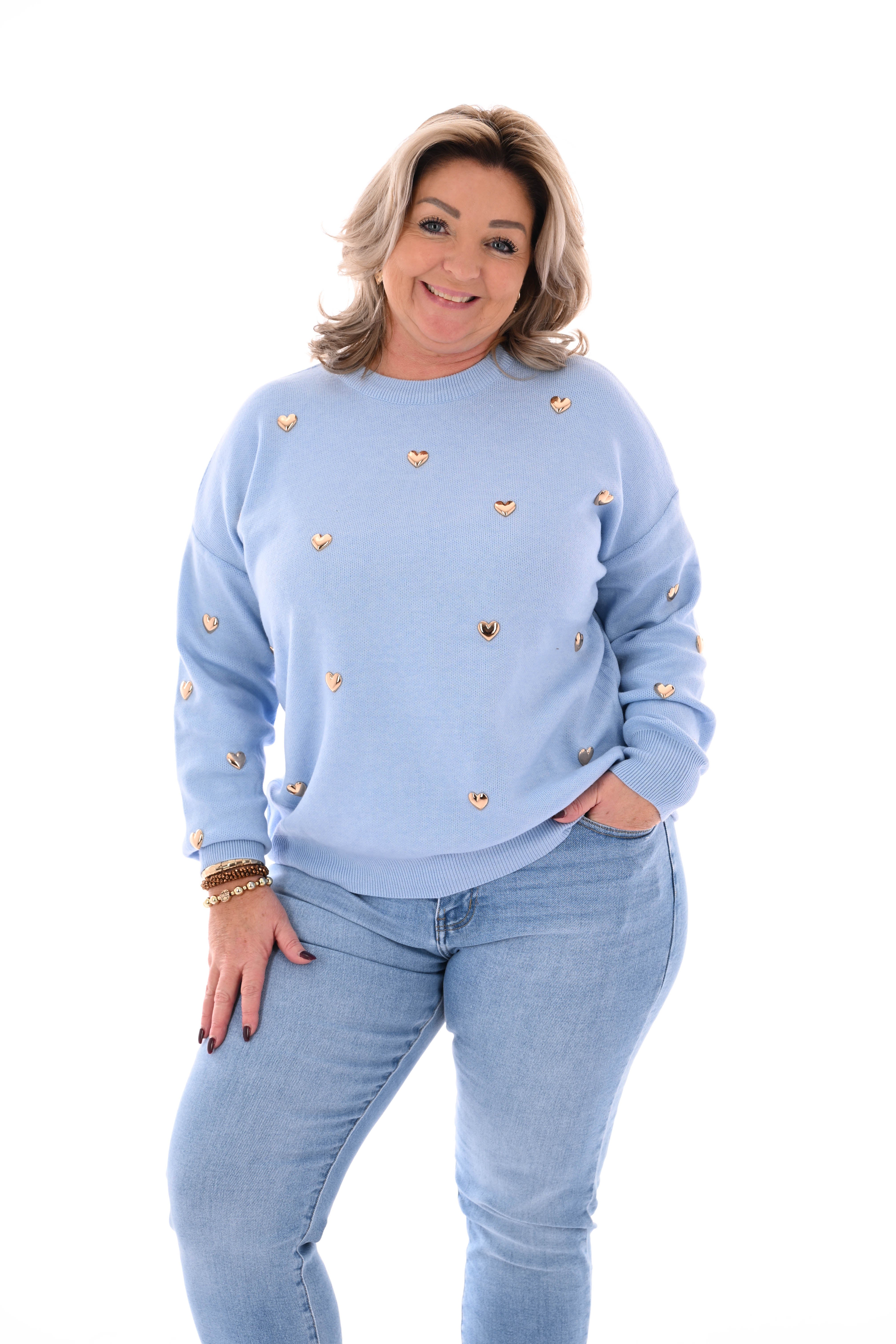 Trui met hartjes lichtblauw