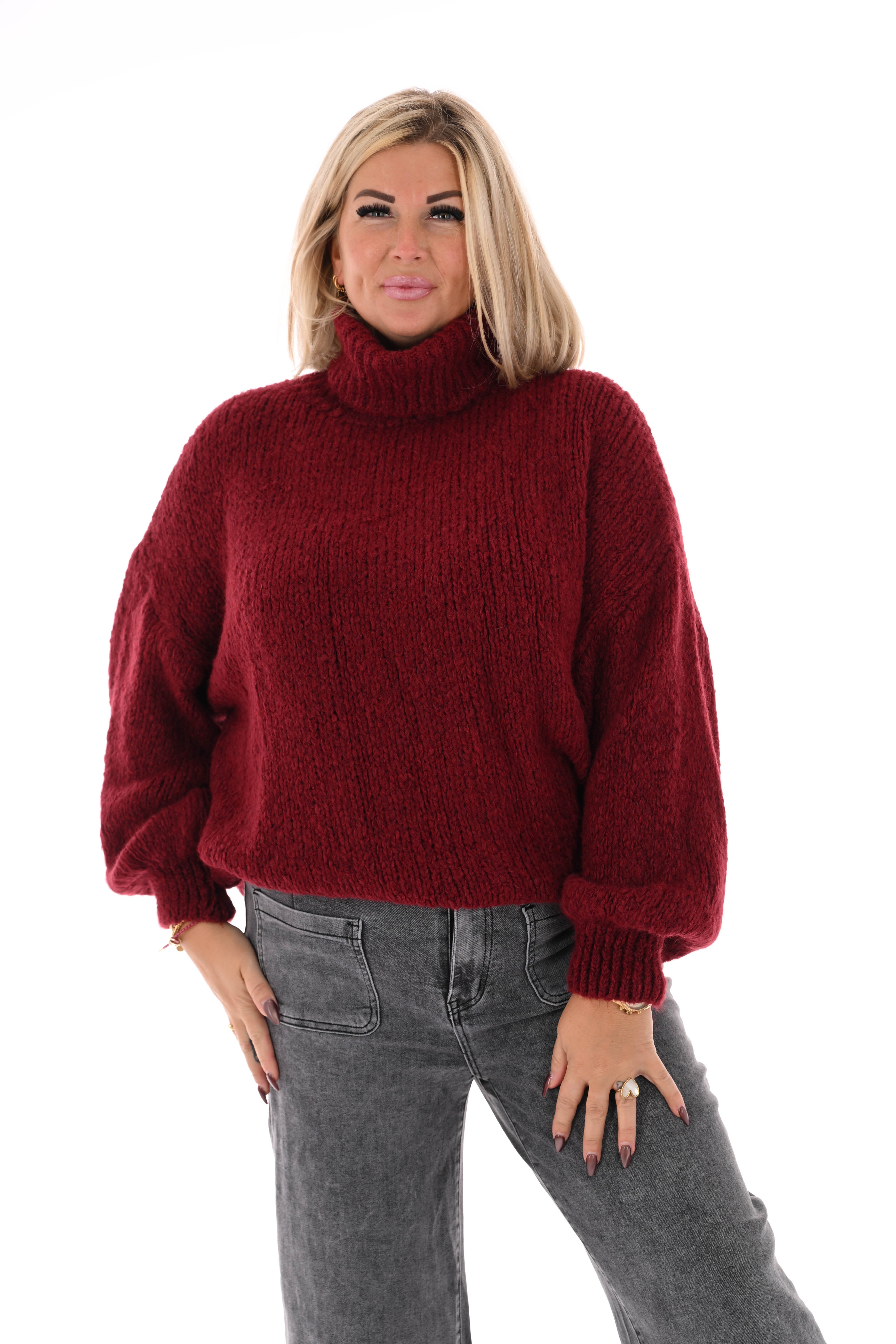 Coltrui grof gebreid bordeaux