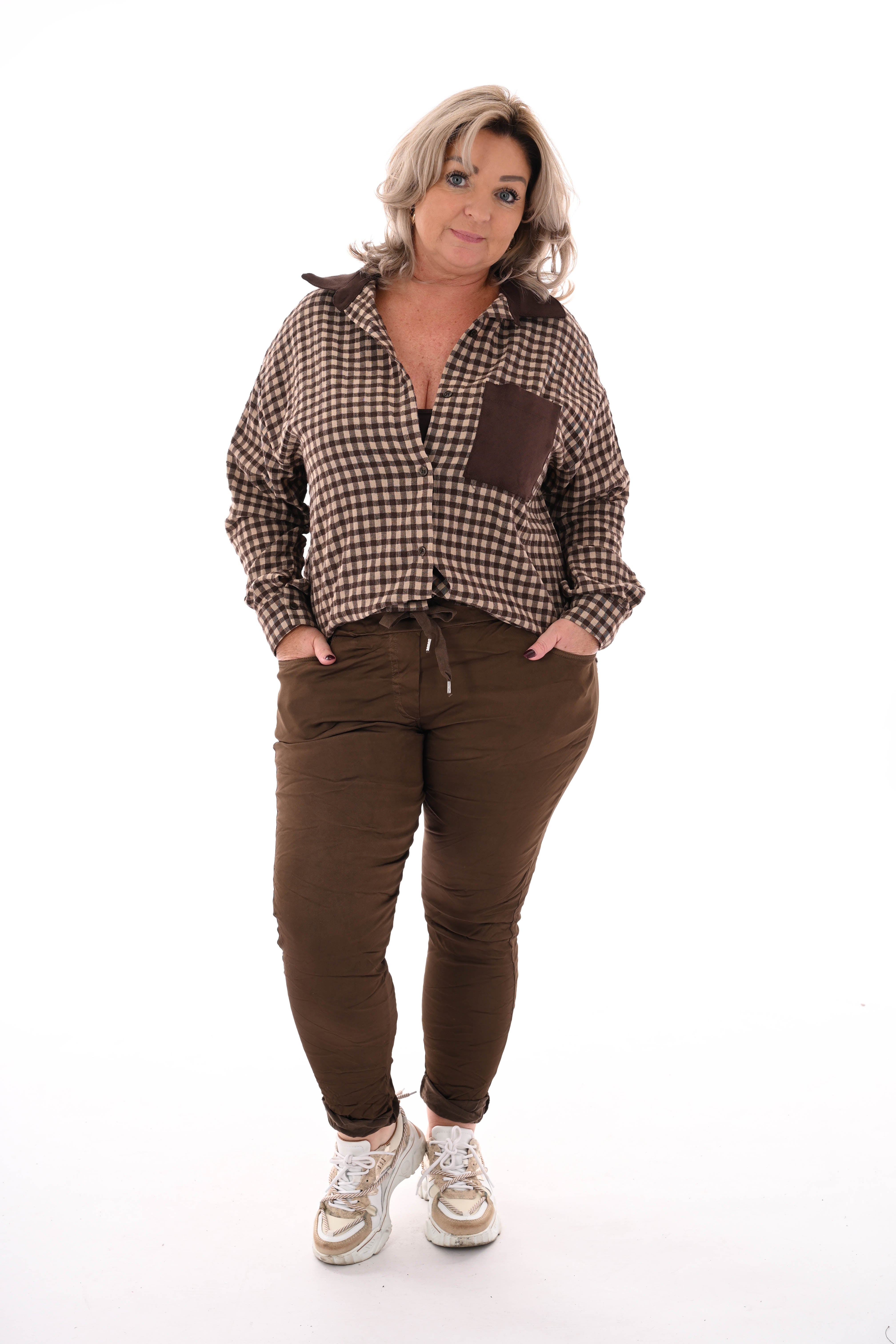 Silky stretchbroek donkerbruin