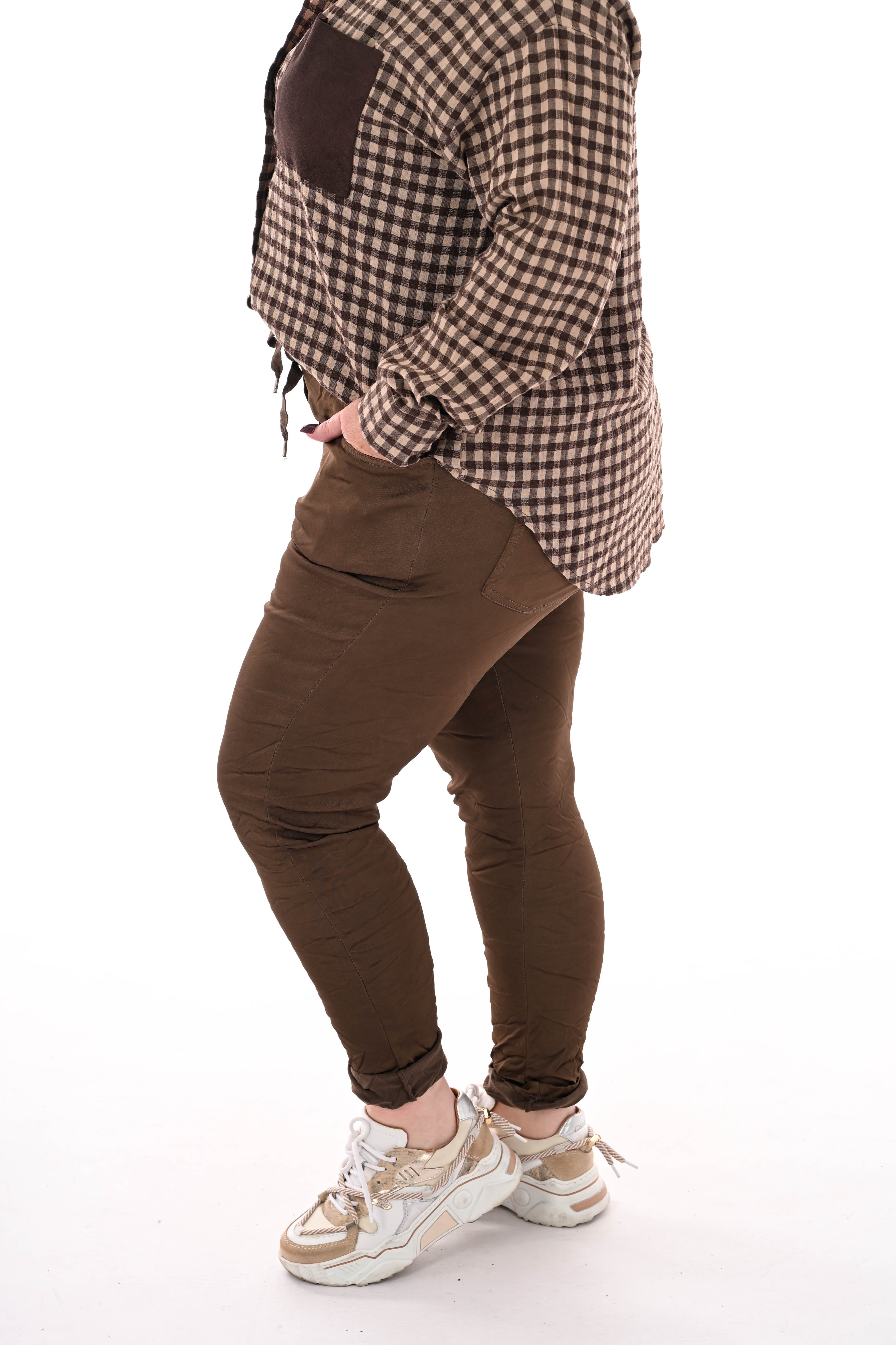 Silky stretchbroek donkerbruin