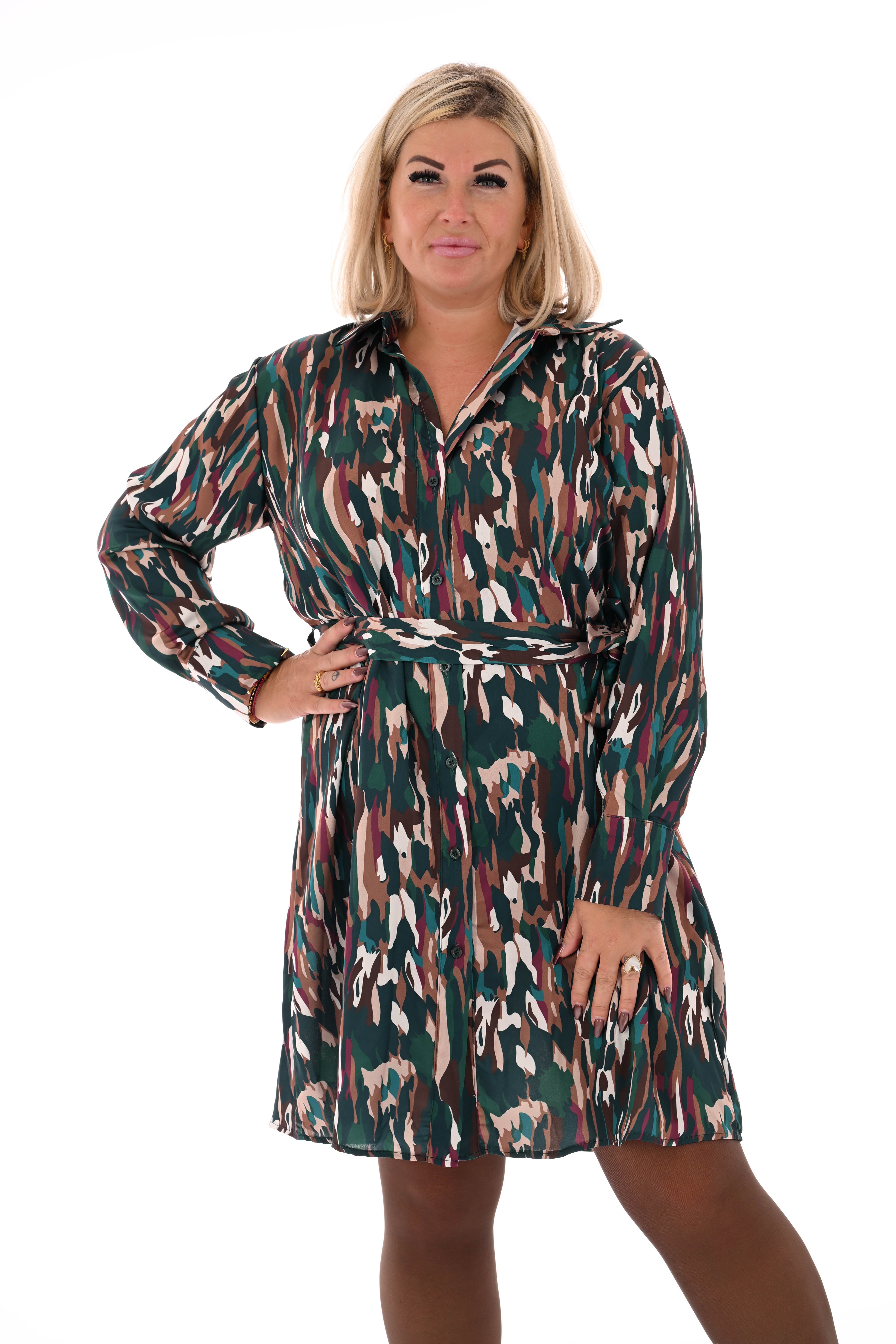 Doorknoop jurk vlekken donkergroen