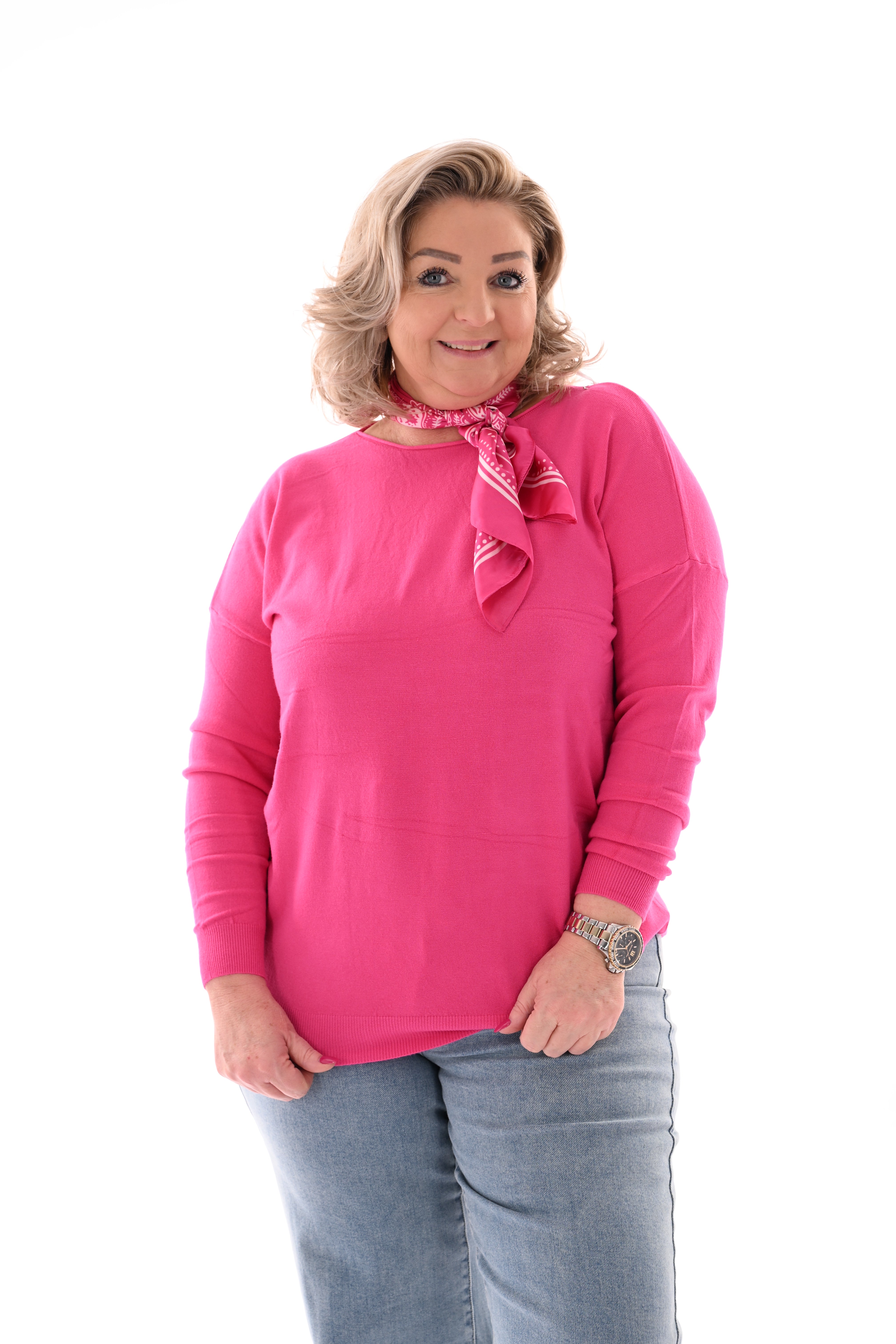 Top lange mouwen ronde hals uni fuchsia