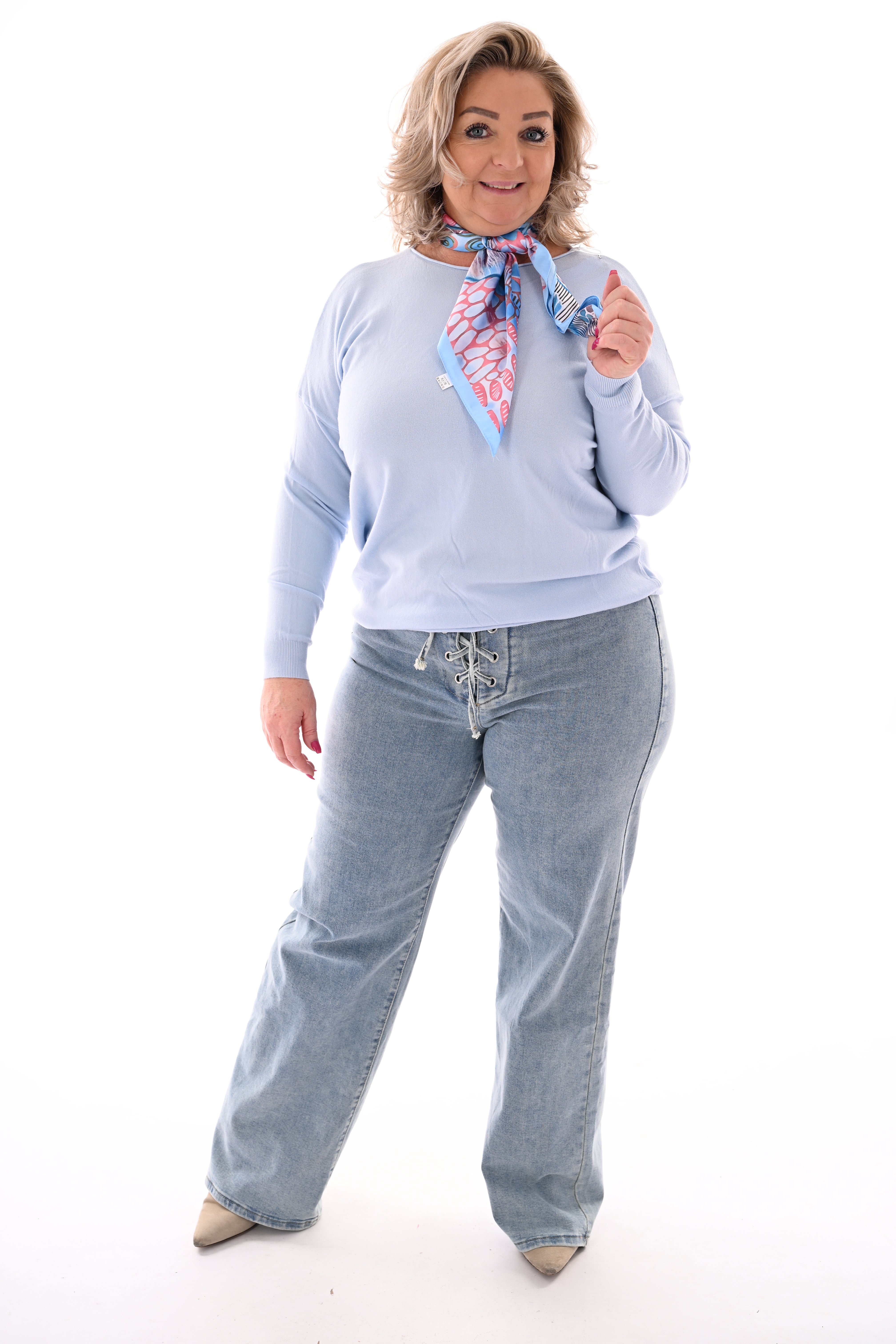 Top lange mouwen ronde hals uni lichtblauw