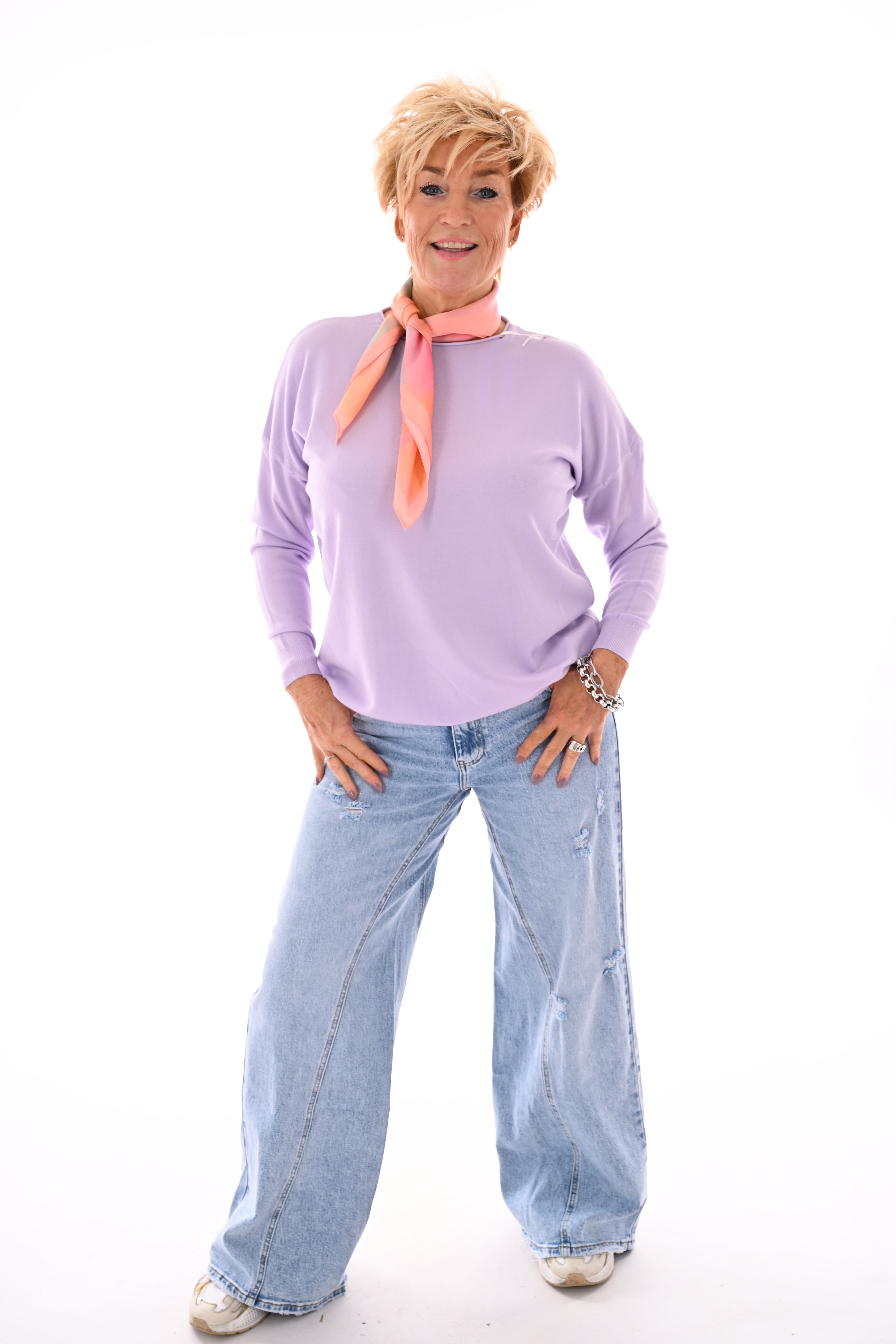 Top lange mouwen ronde hals uni lila