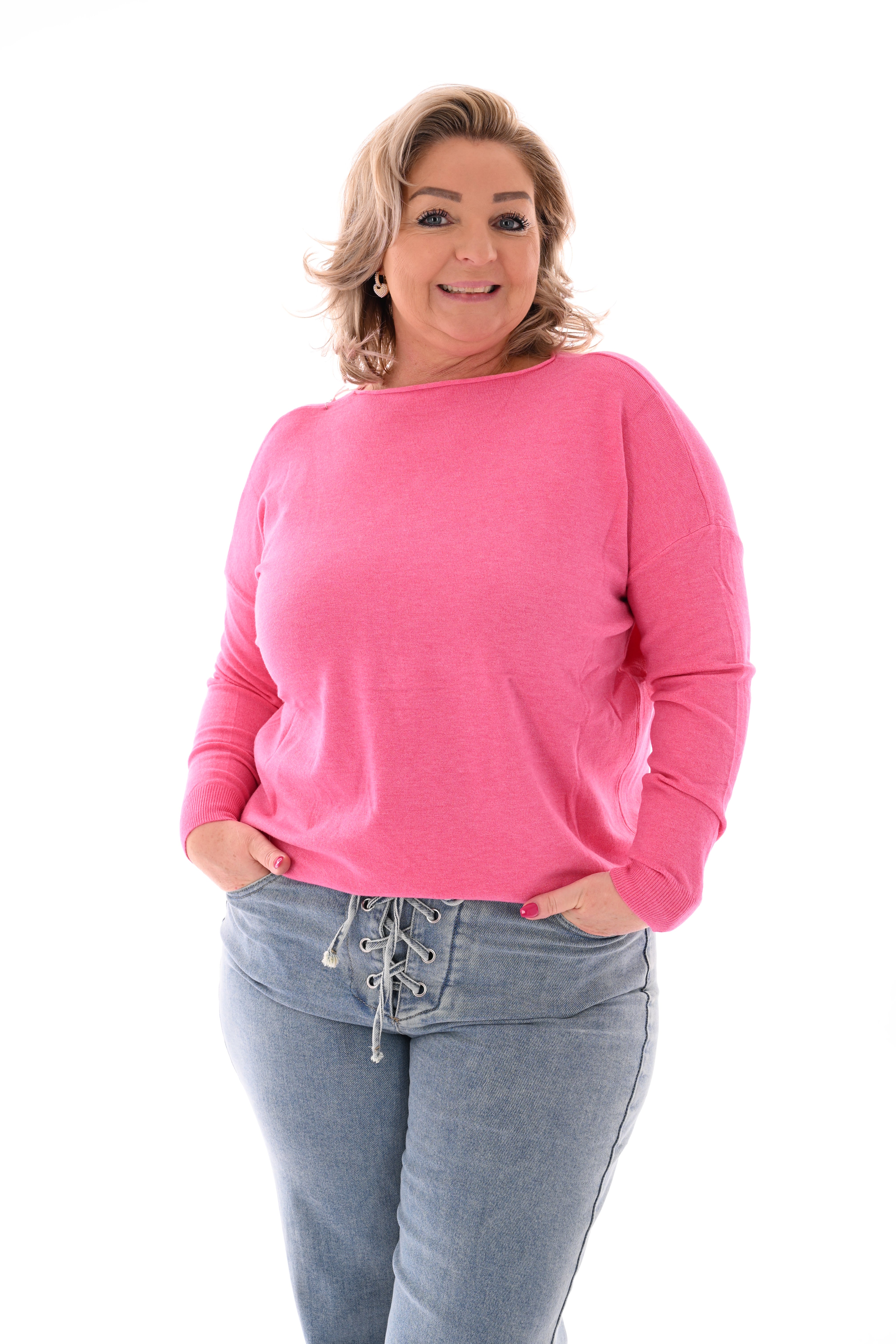 Top lange mouwen ronde hals uni roze