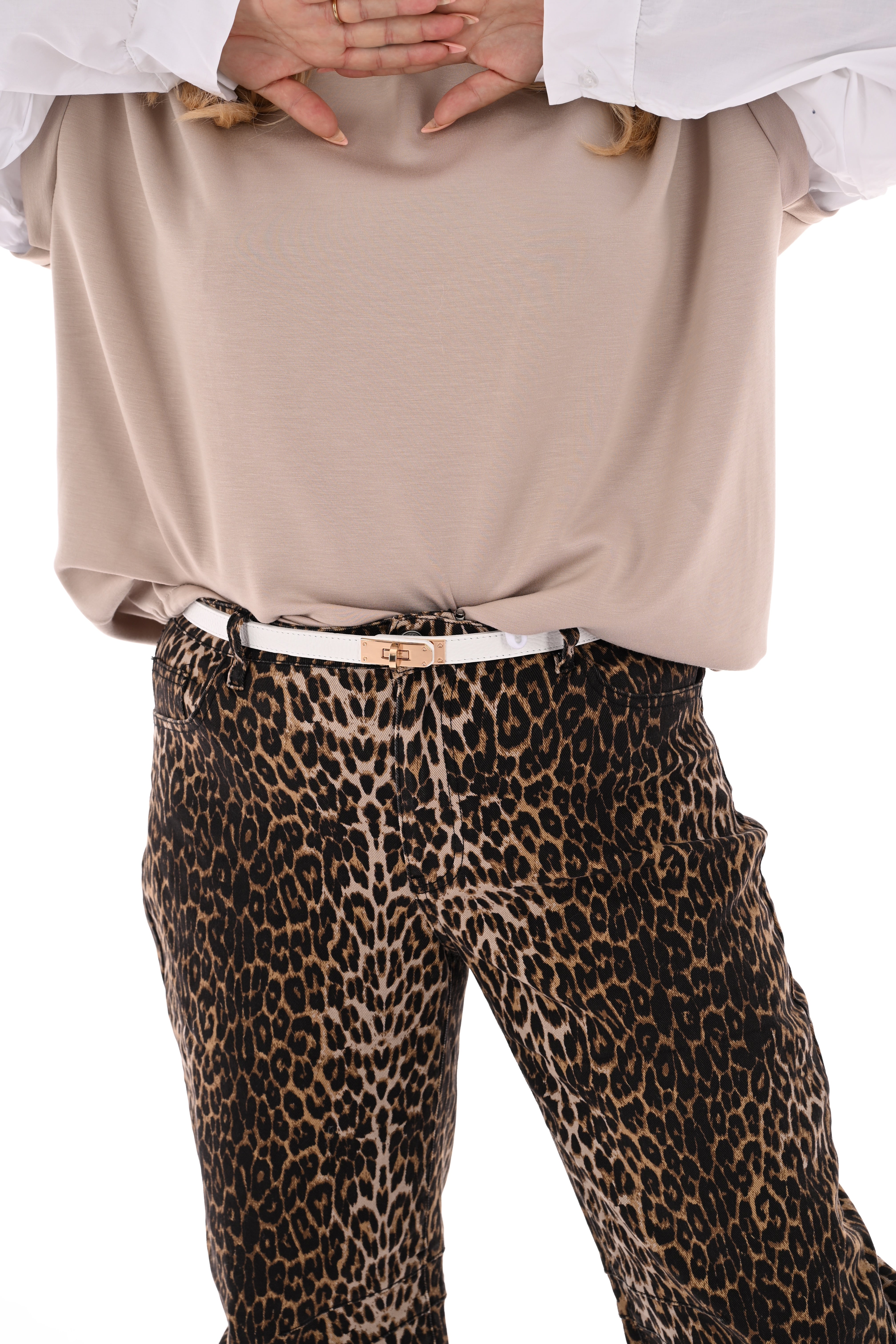 Leren smalle riem met gesp wit