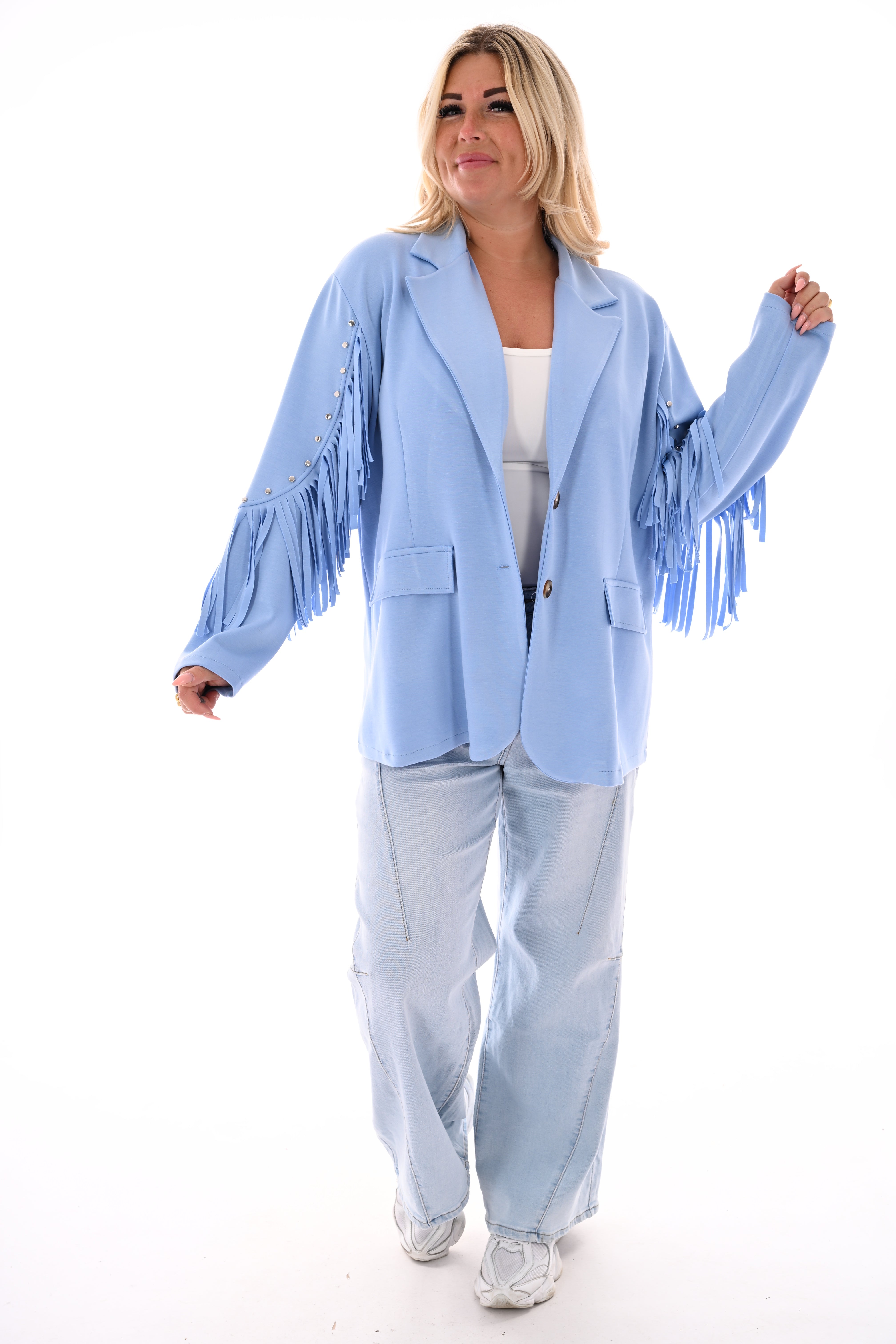 Blazer studs met franjes lichtblauw