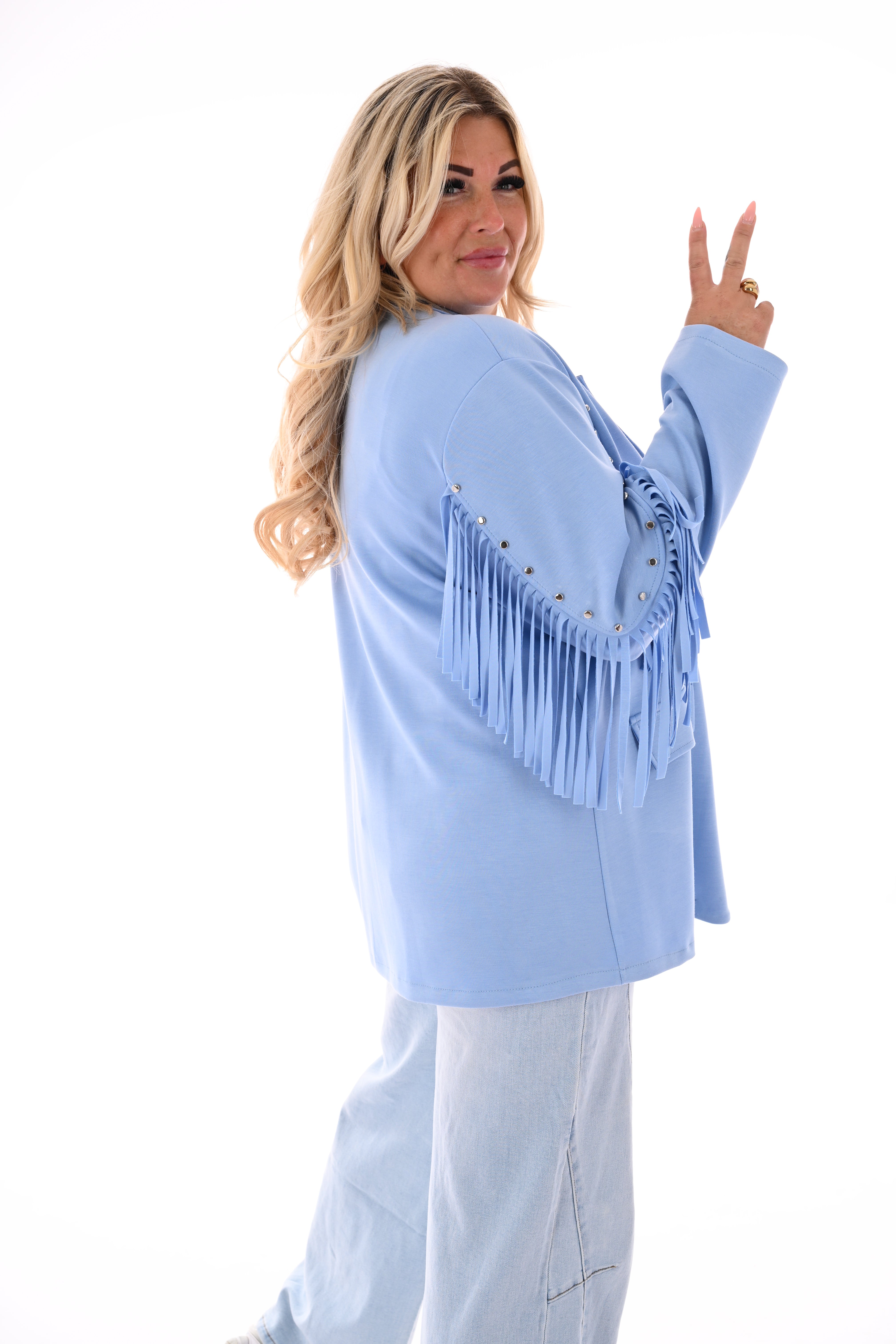 Blazer studs met franjes lichtblauw