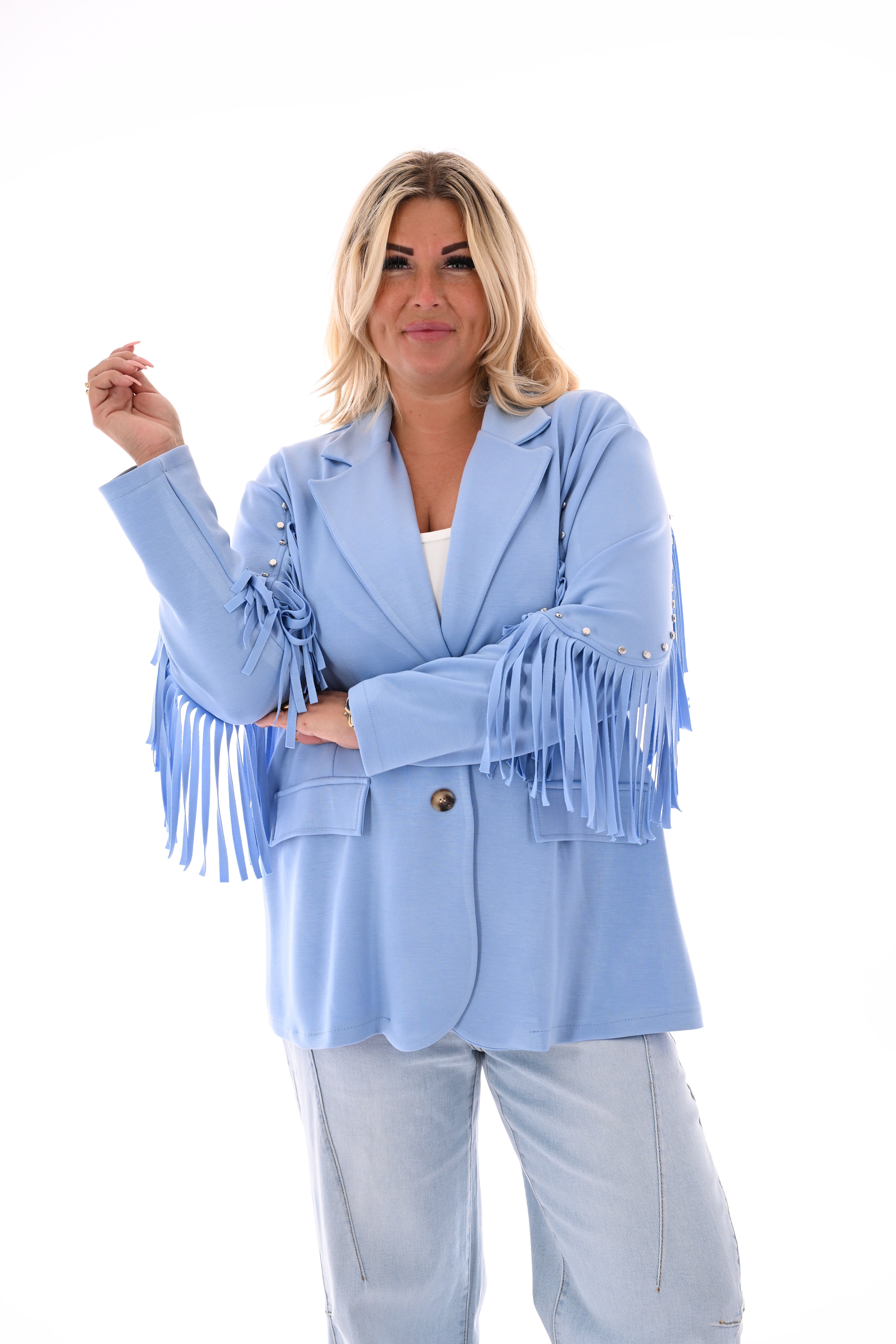 Blazer studs met franjes lichtblauw