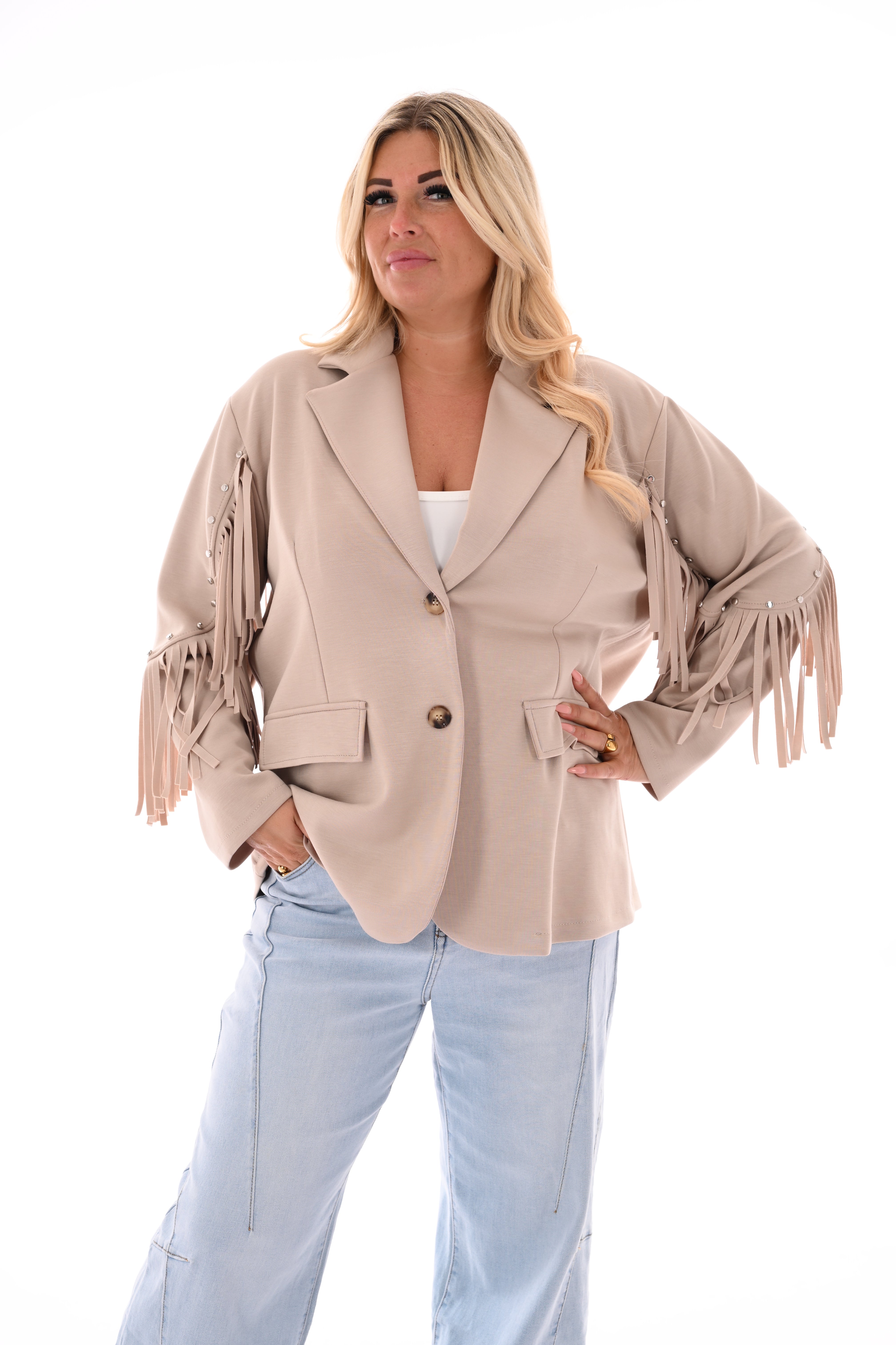 Blazer studs met franjes beige