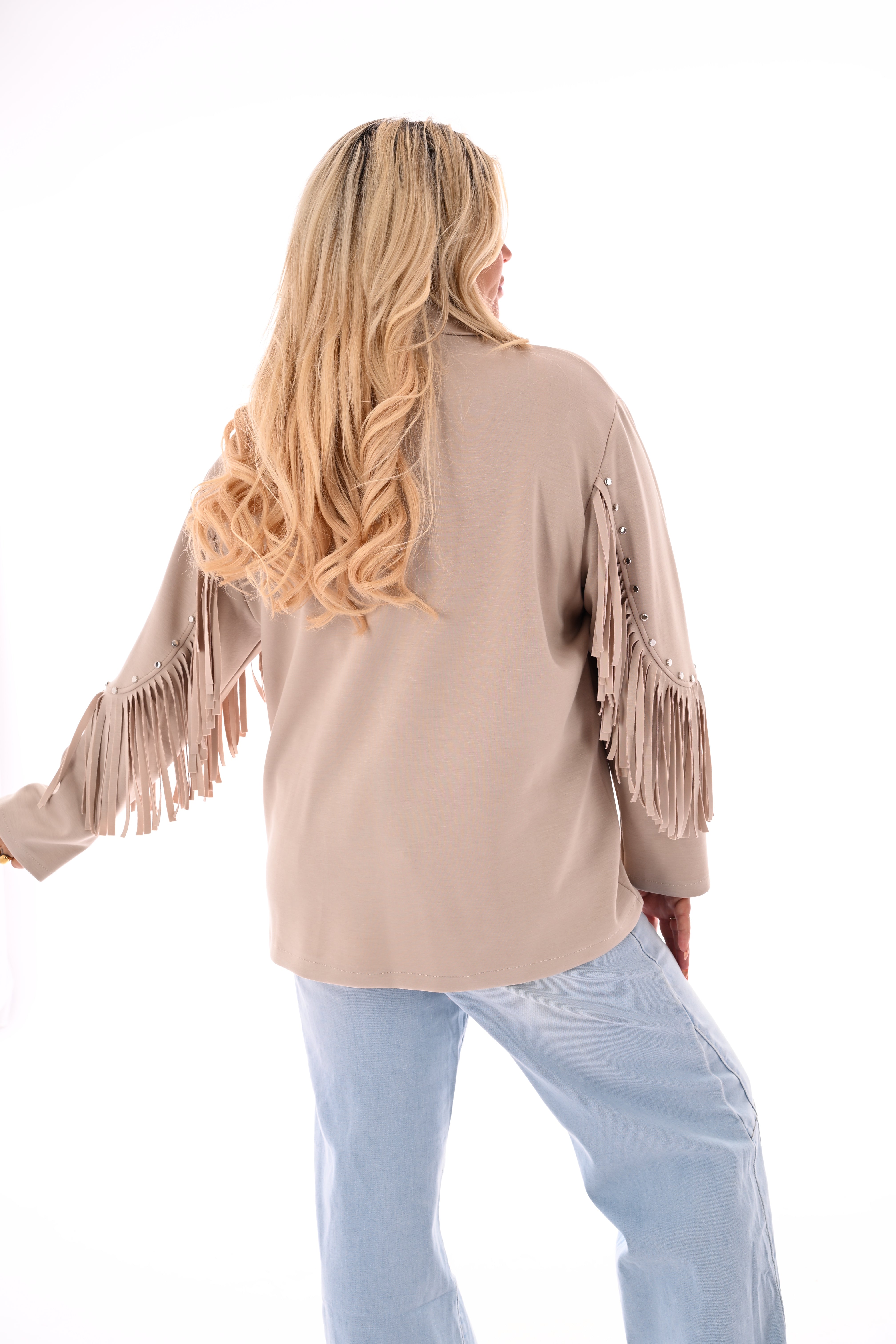 Blazer studs met franjes beige
