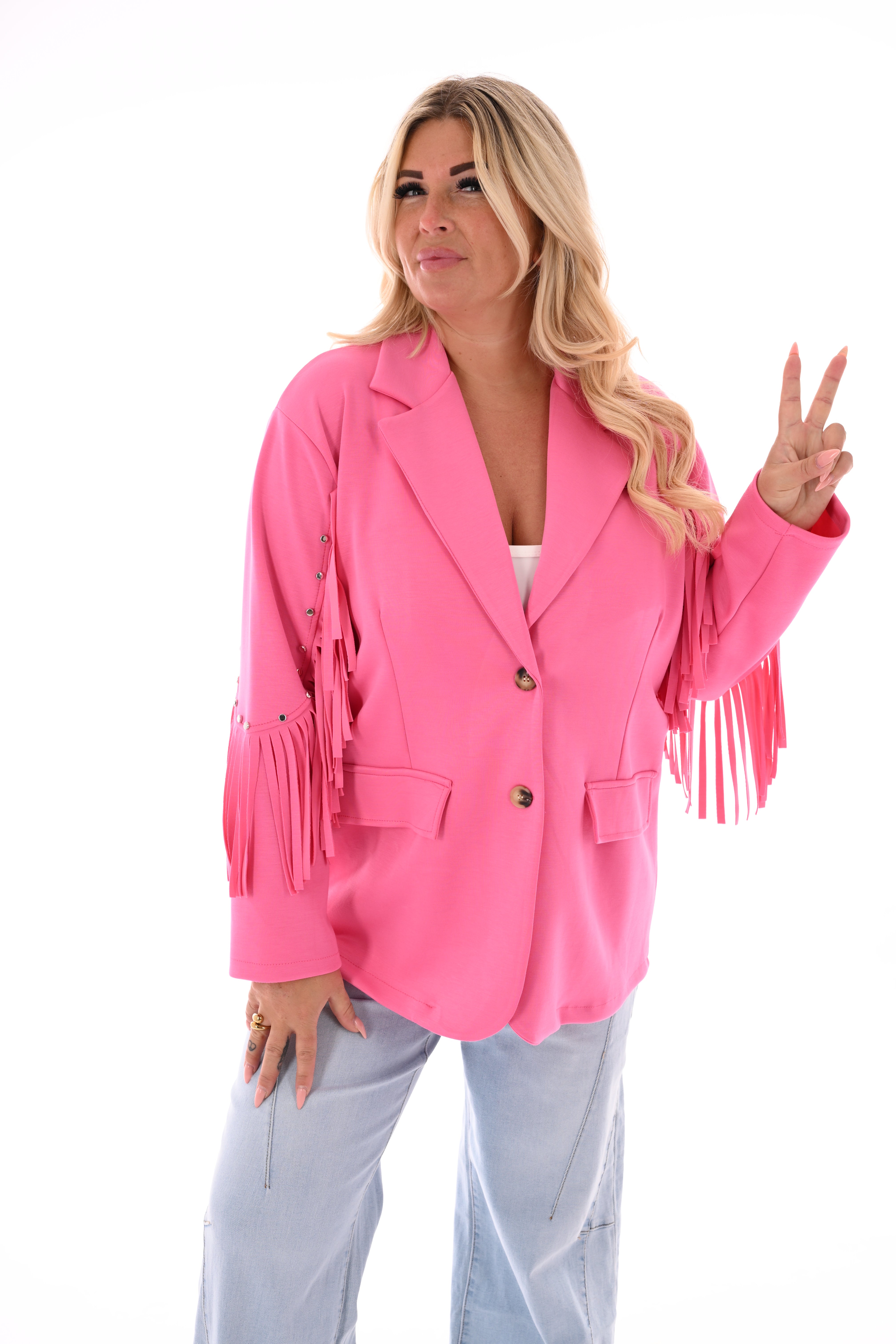 Blazer studs met franjes roze