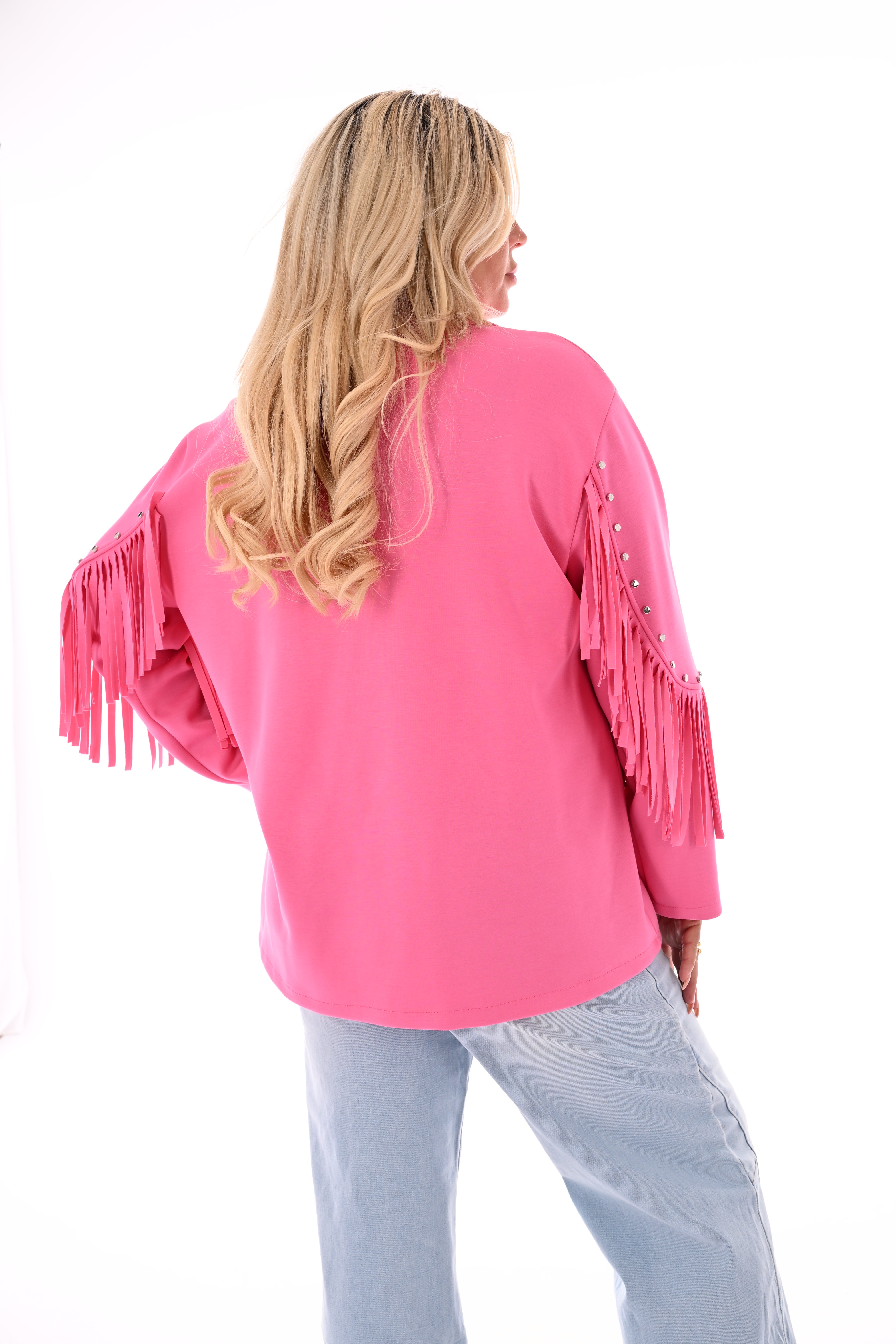 Blazer studs met franjes roze