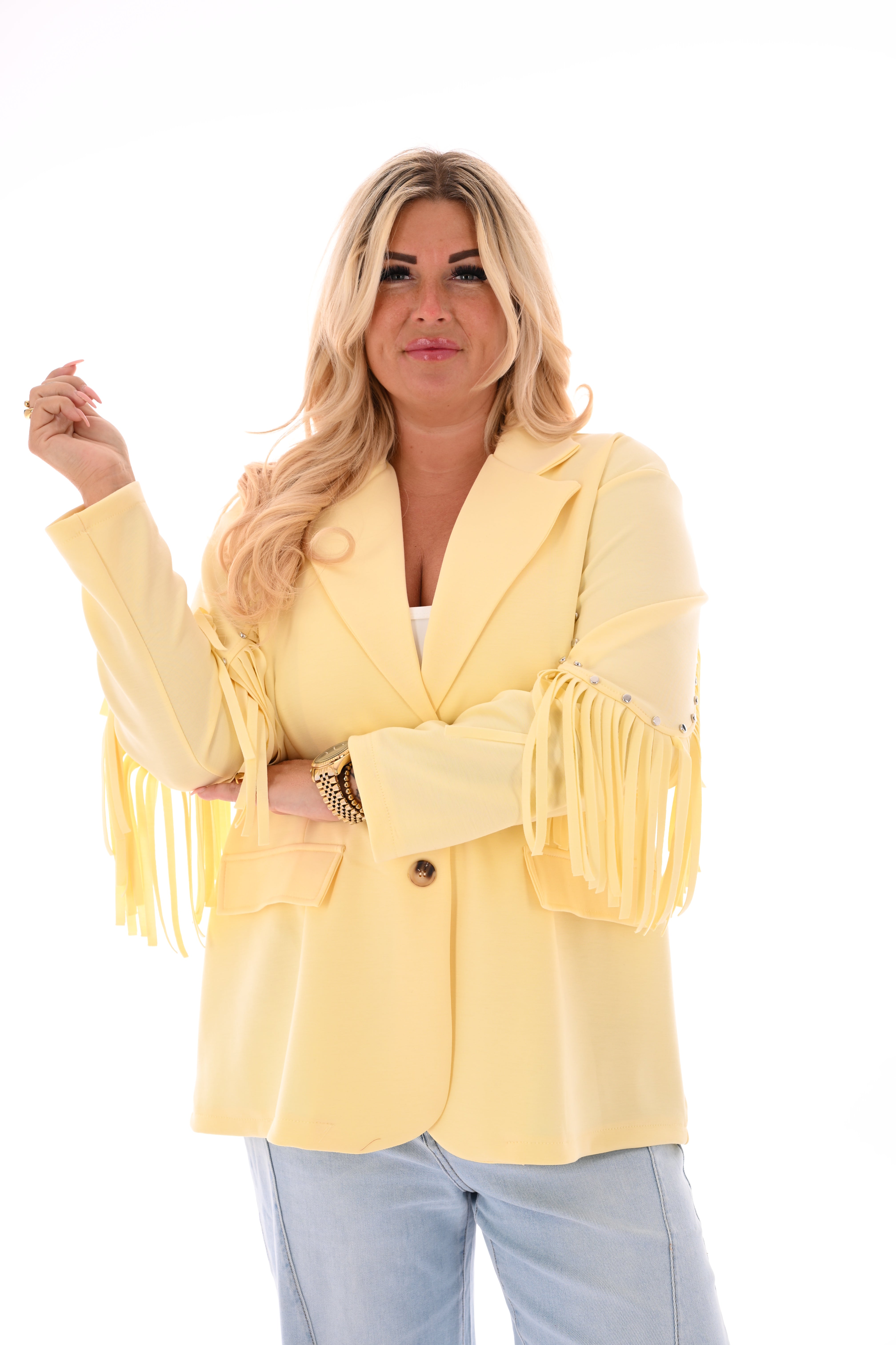 Blazer studs met franjes botergeel