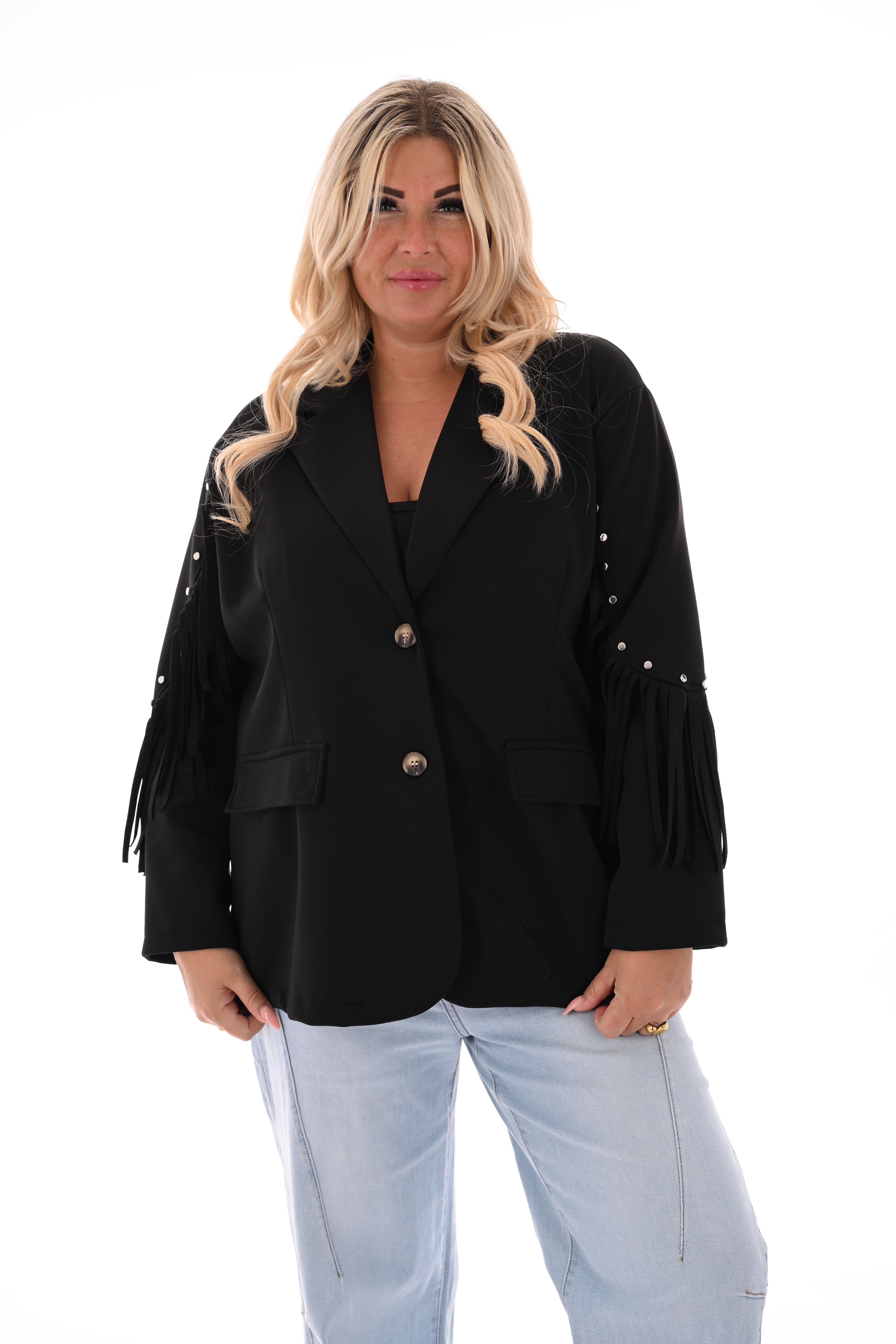 Blazer studs met franjes zwart