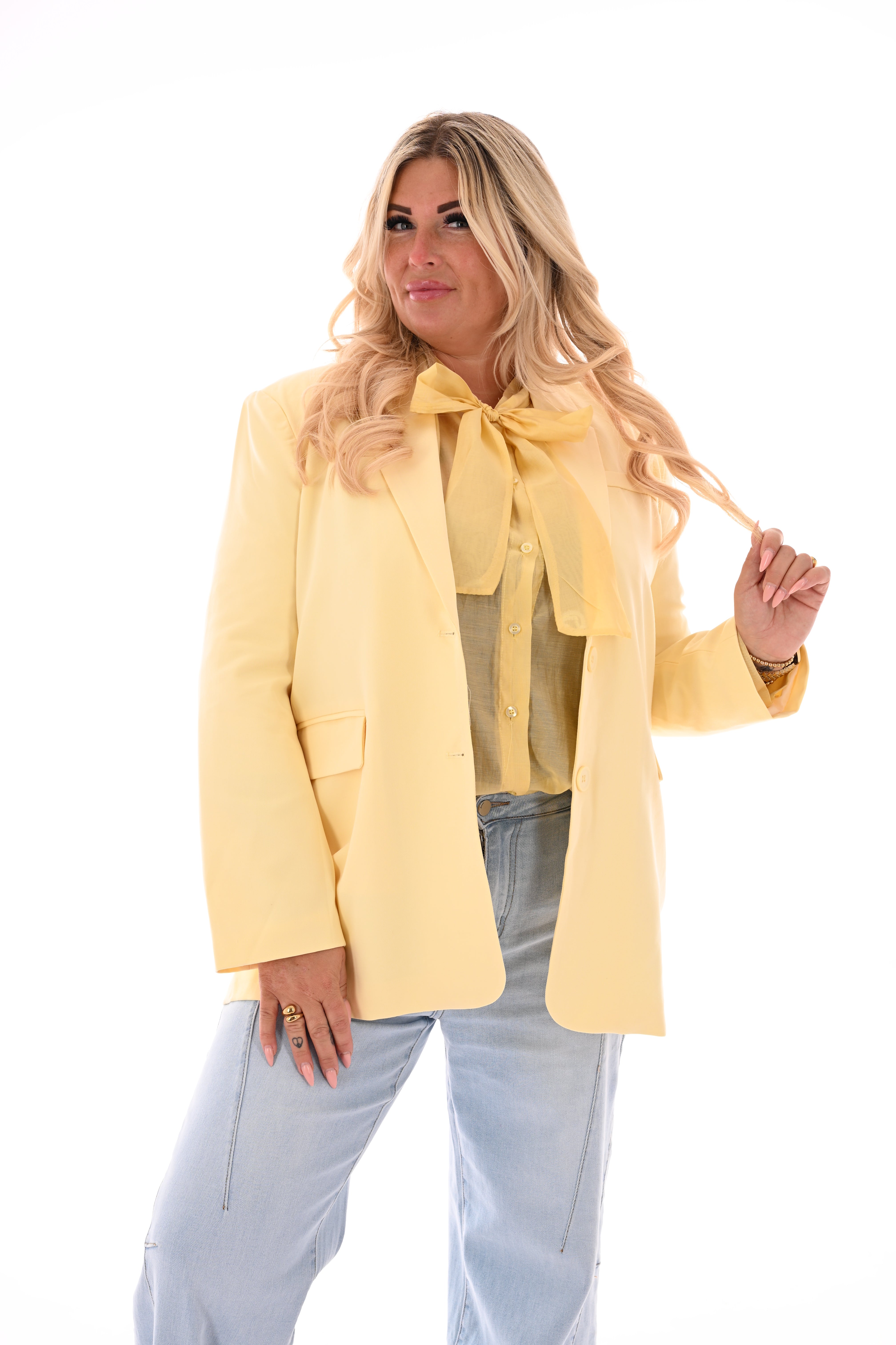 Blazer met open rug botergeel
