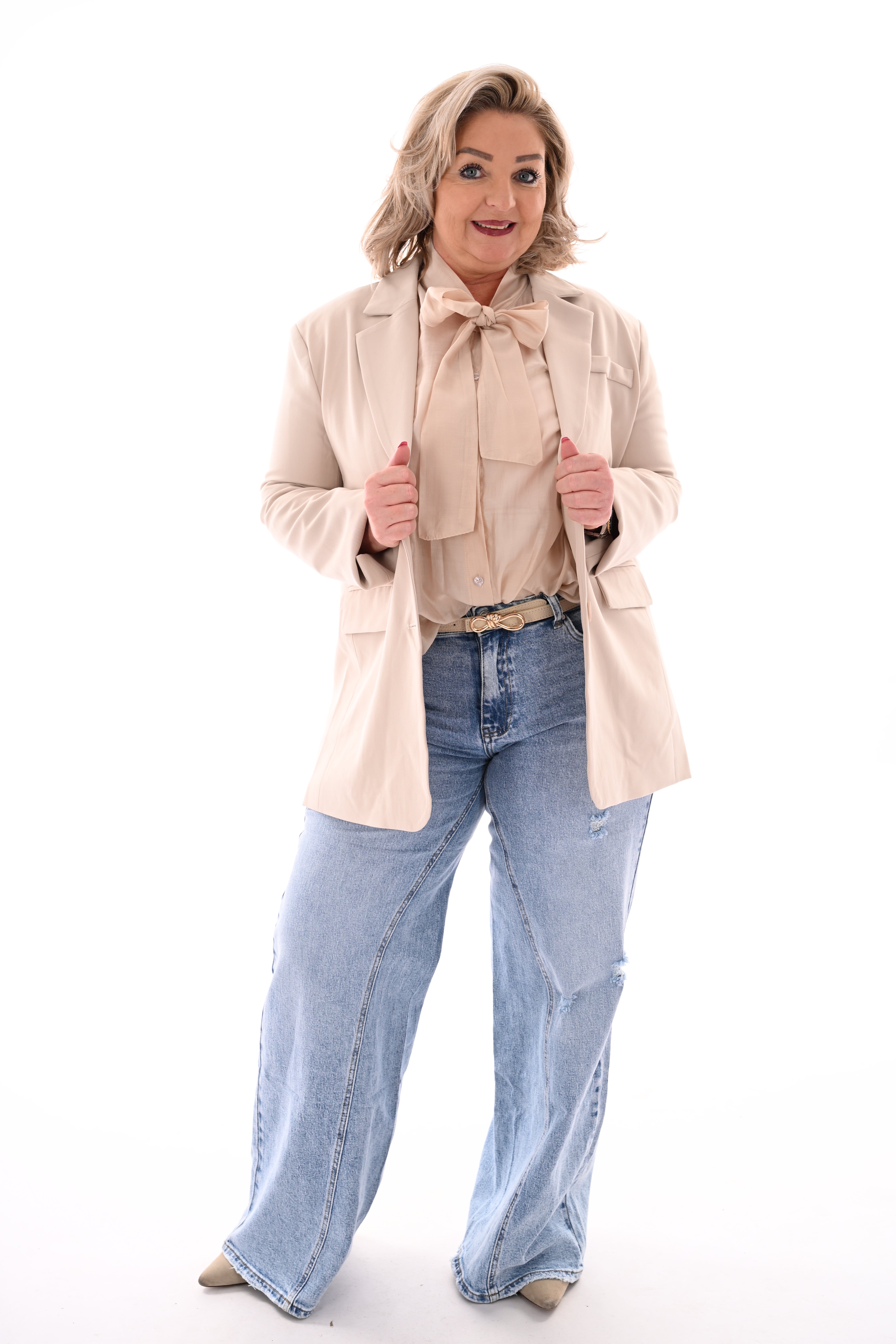 Blazer met open rug beige