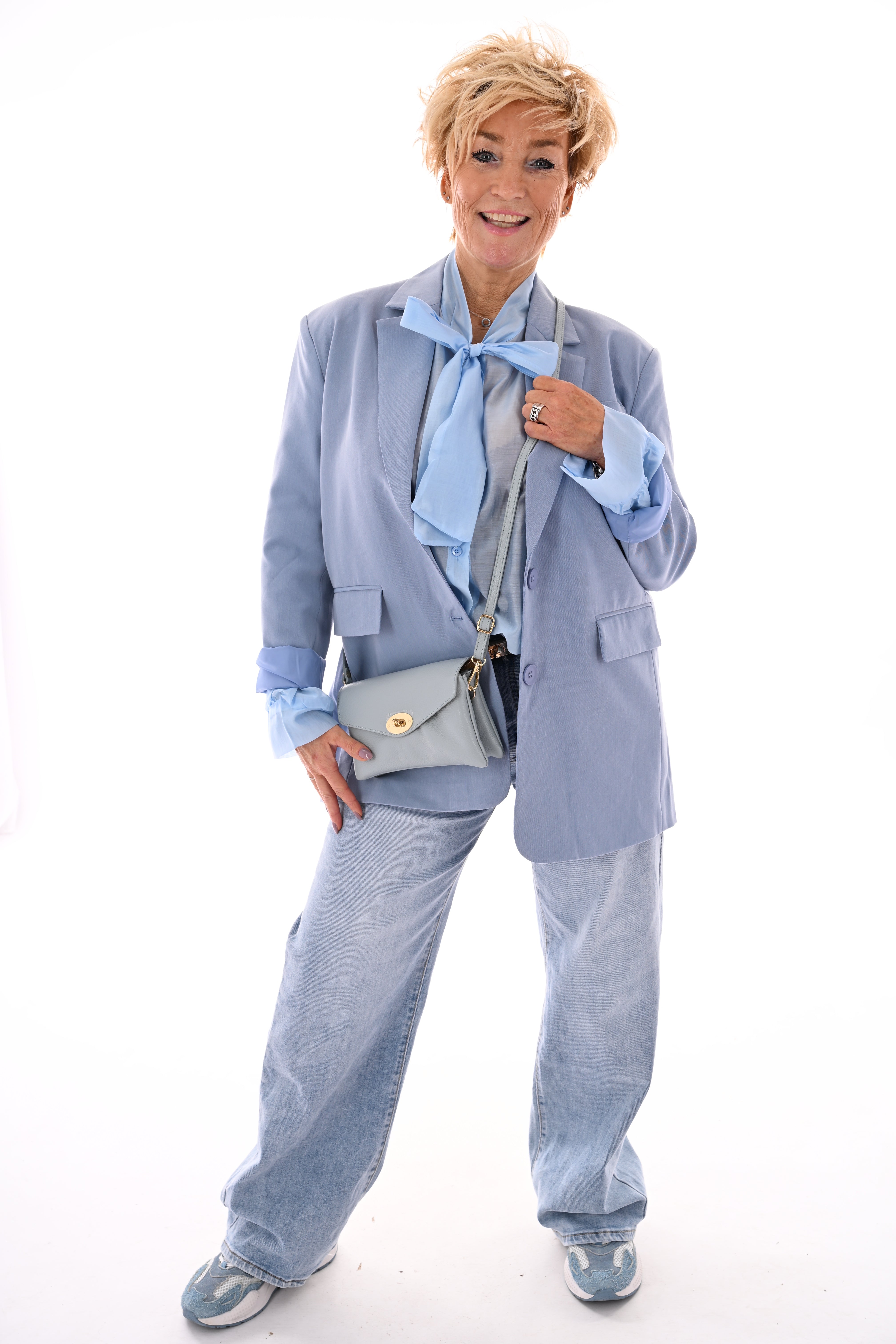 Blazer met open rug jeansblauw