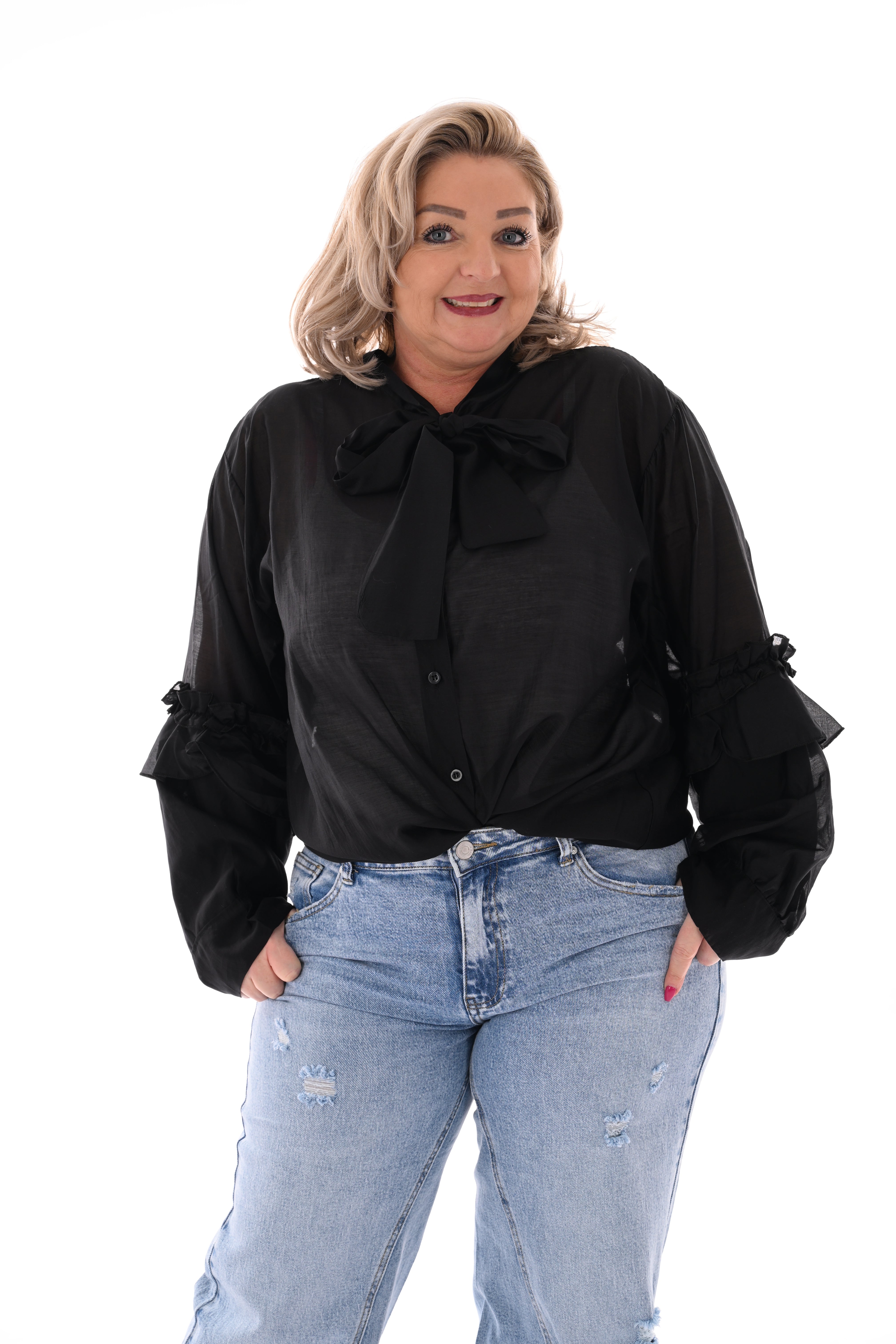 Blouse strik met mouwdetail zwart