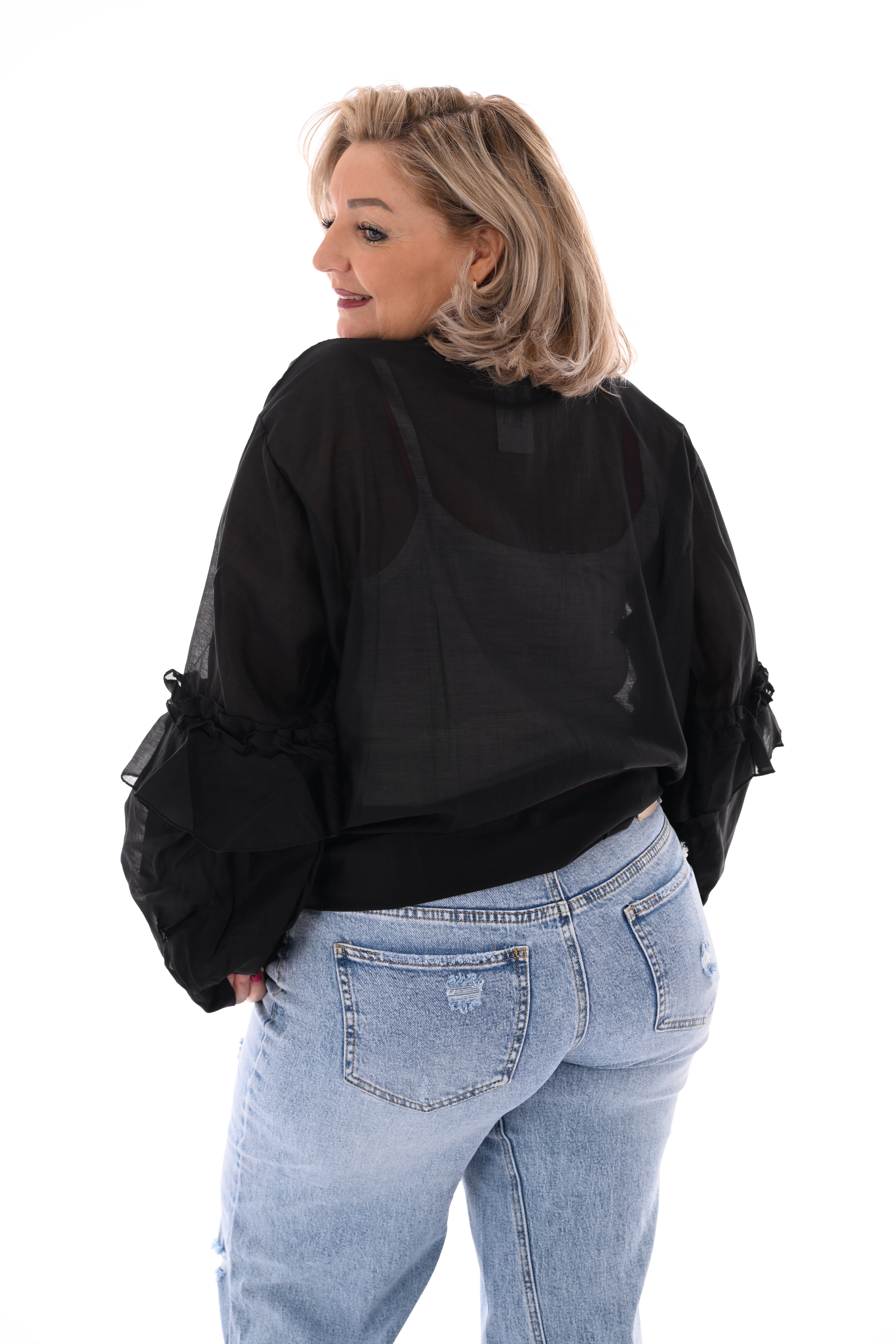 Blouse strik met mouwdetail zwart