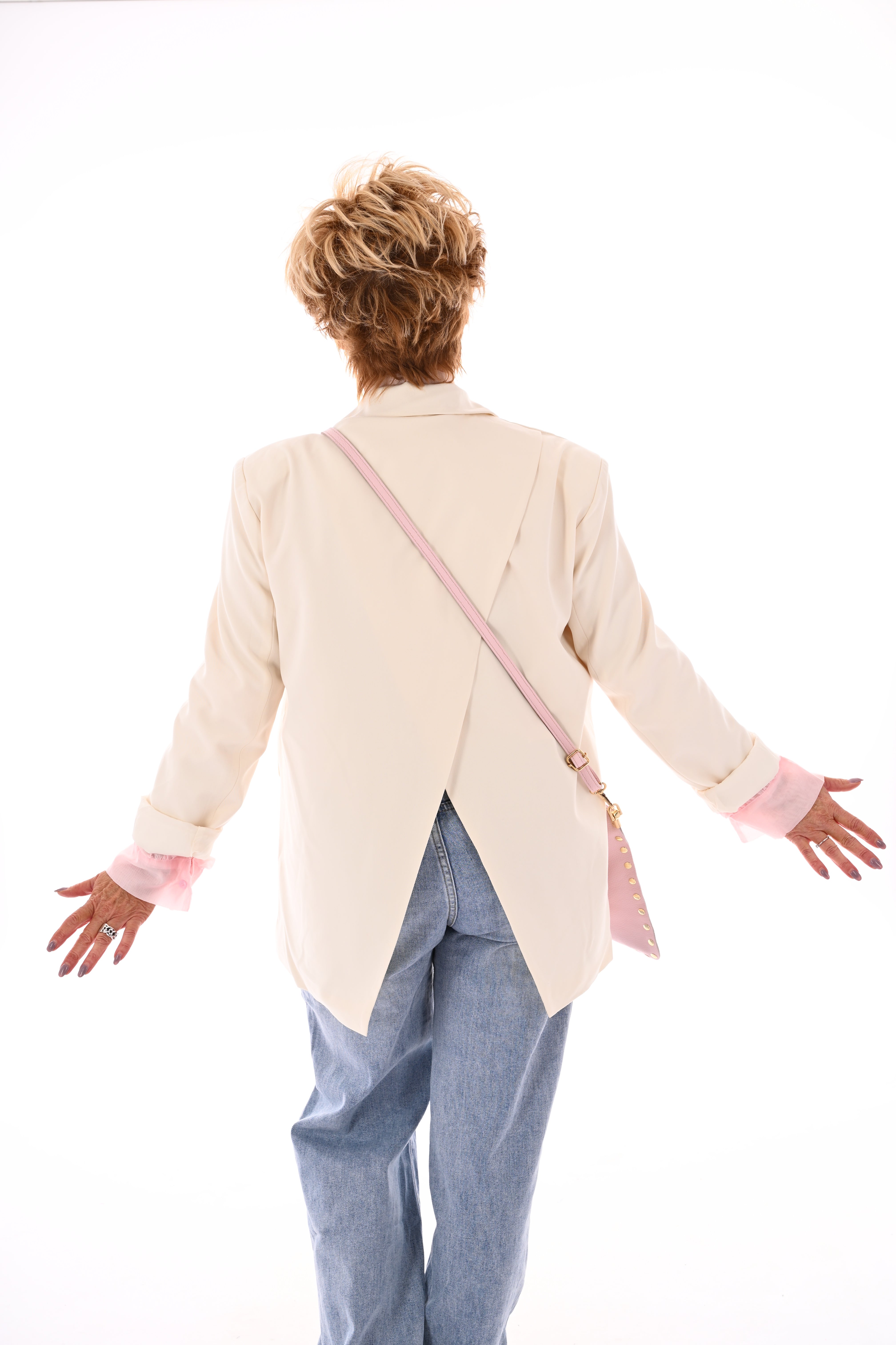 Blazer met open rug creme