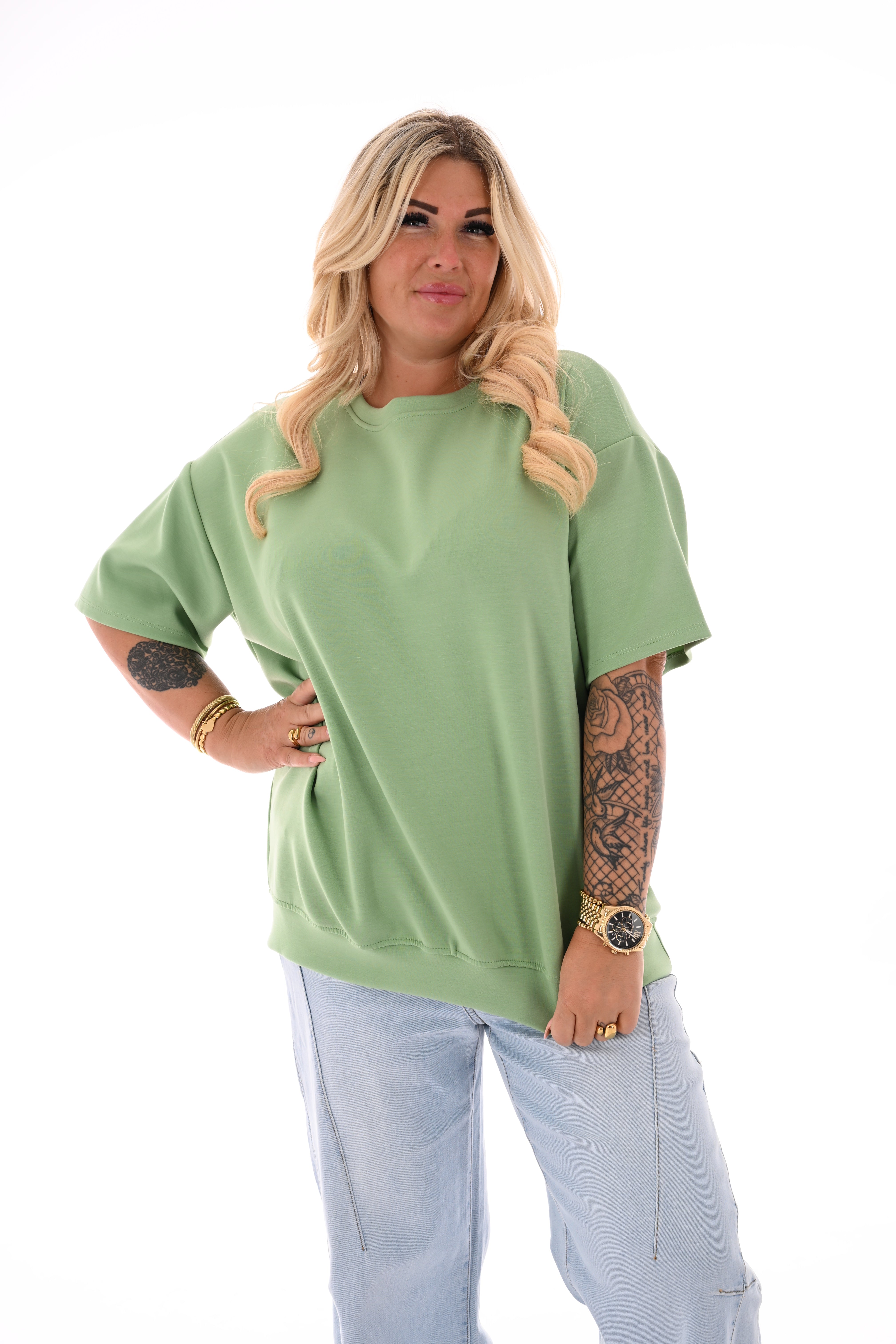 Sweater korte mouwen uni pistache