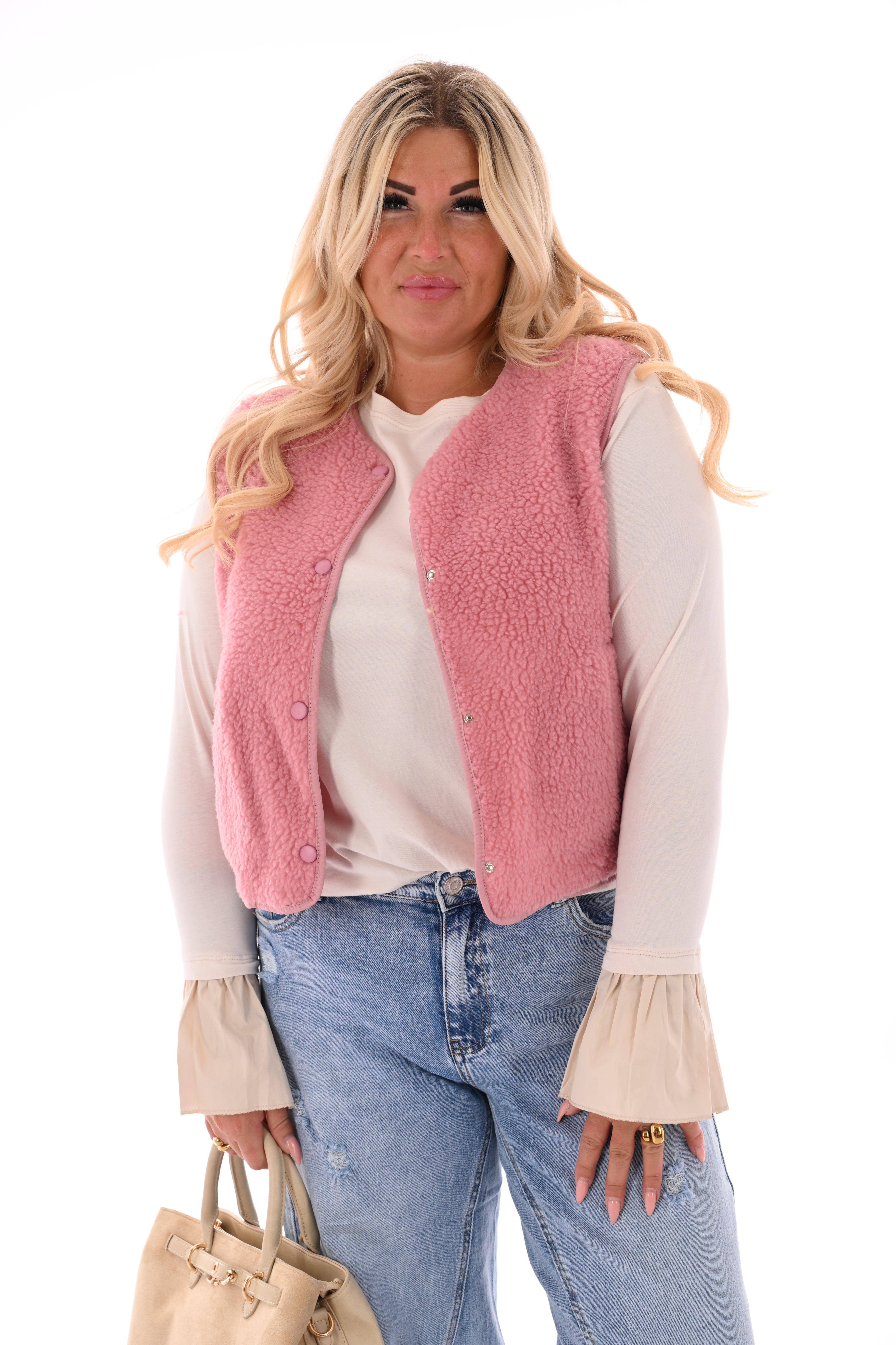 Teddy gilet lichtroze