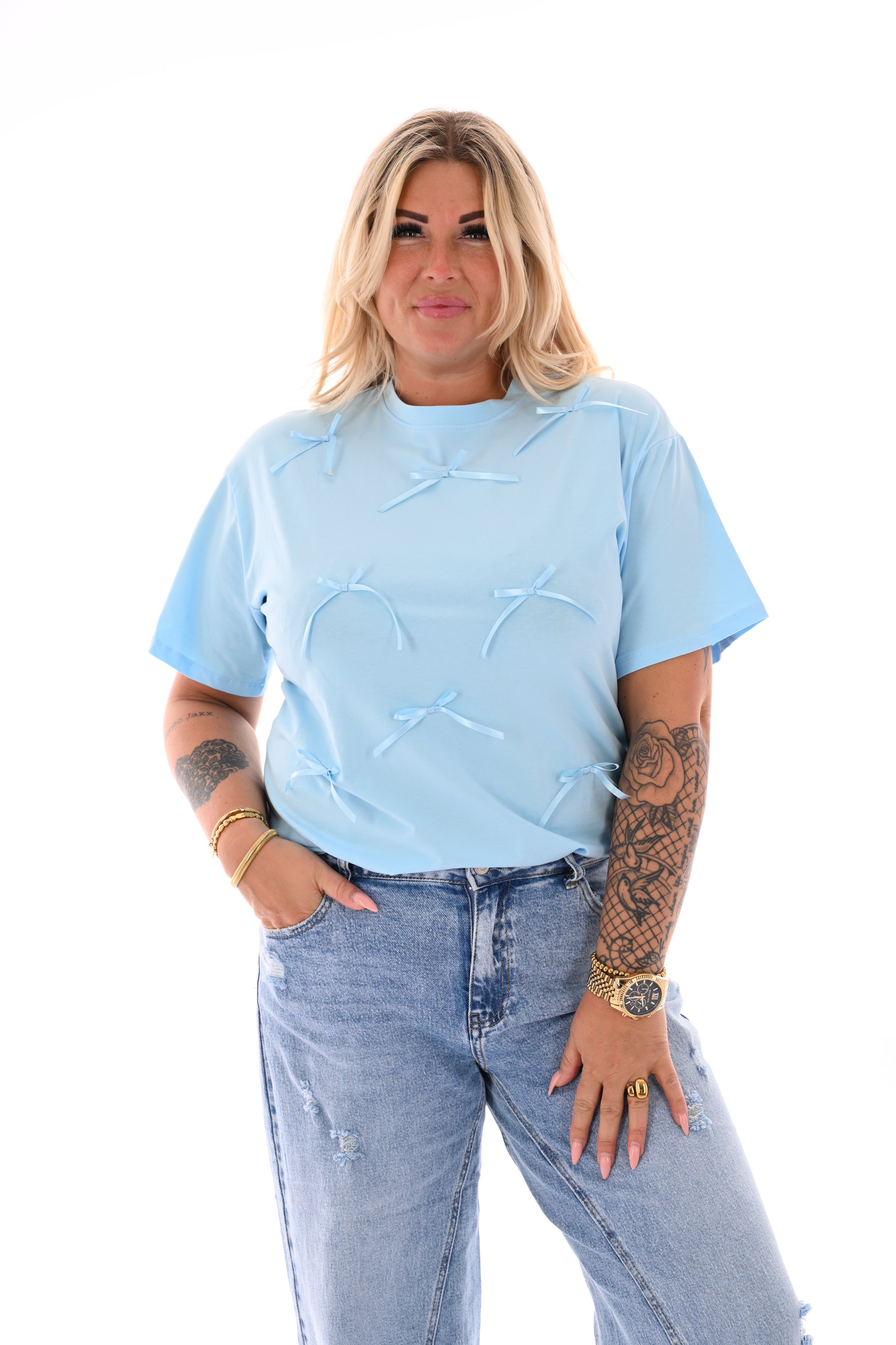 T-shirt strikjes lichtblauw