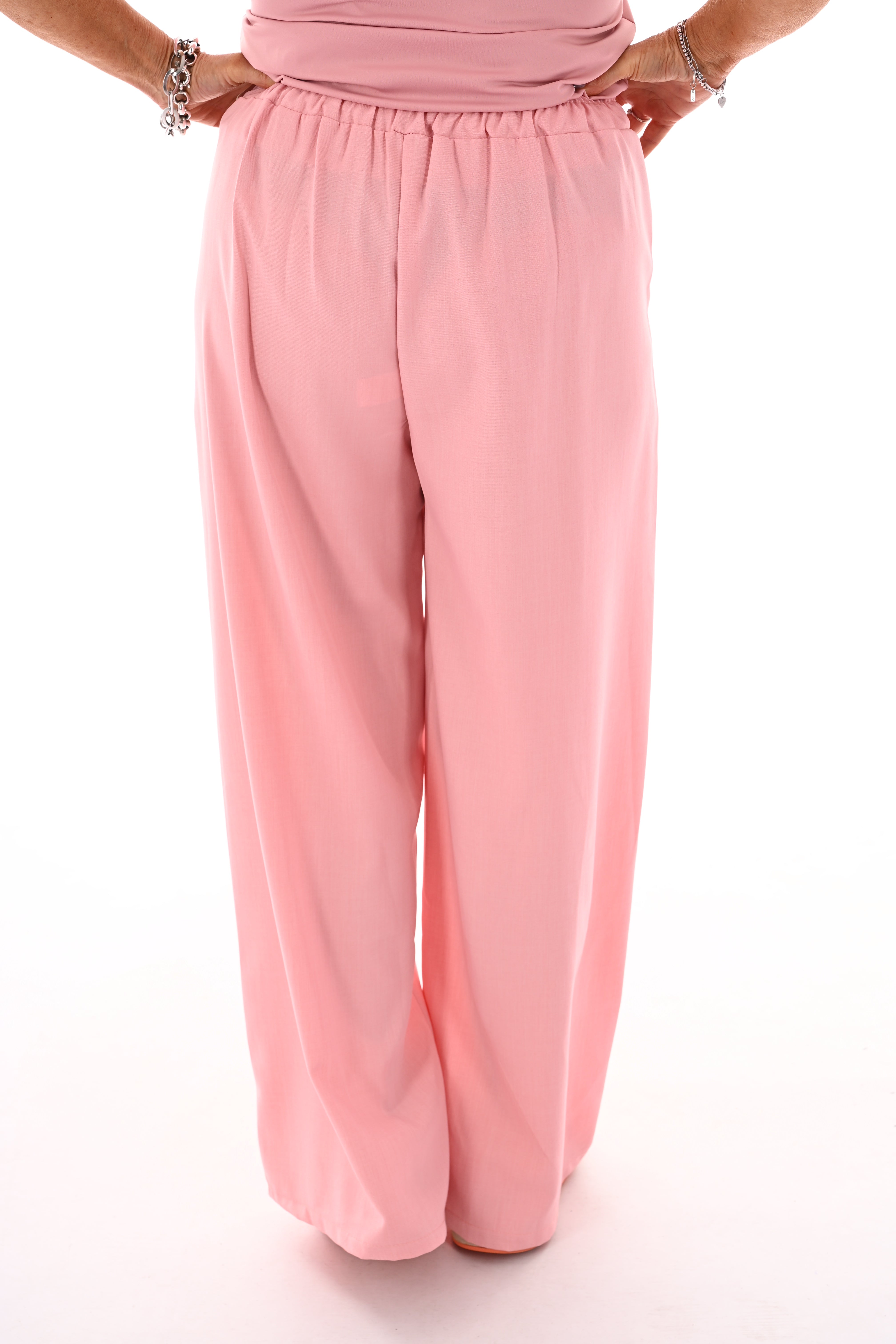Wijde pantalon met elastieken taille lichtroze