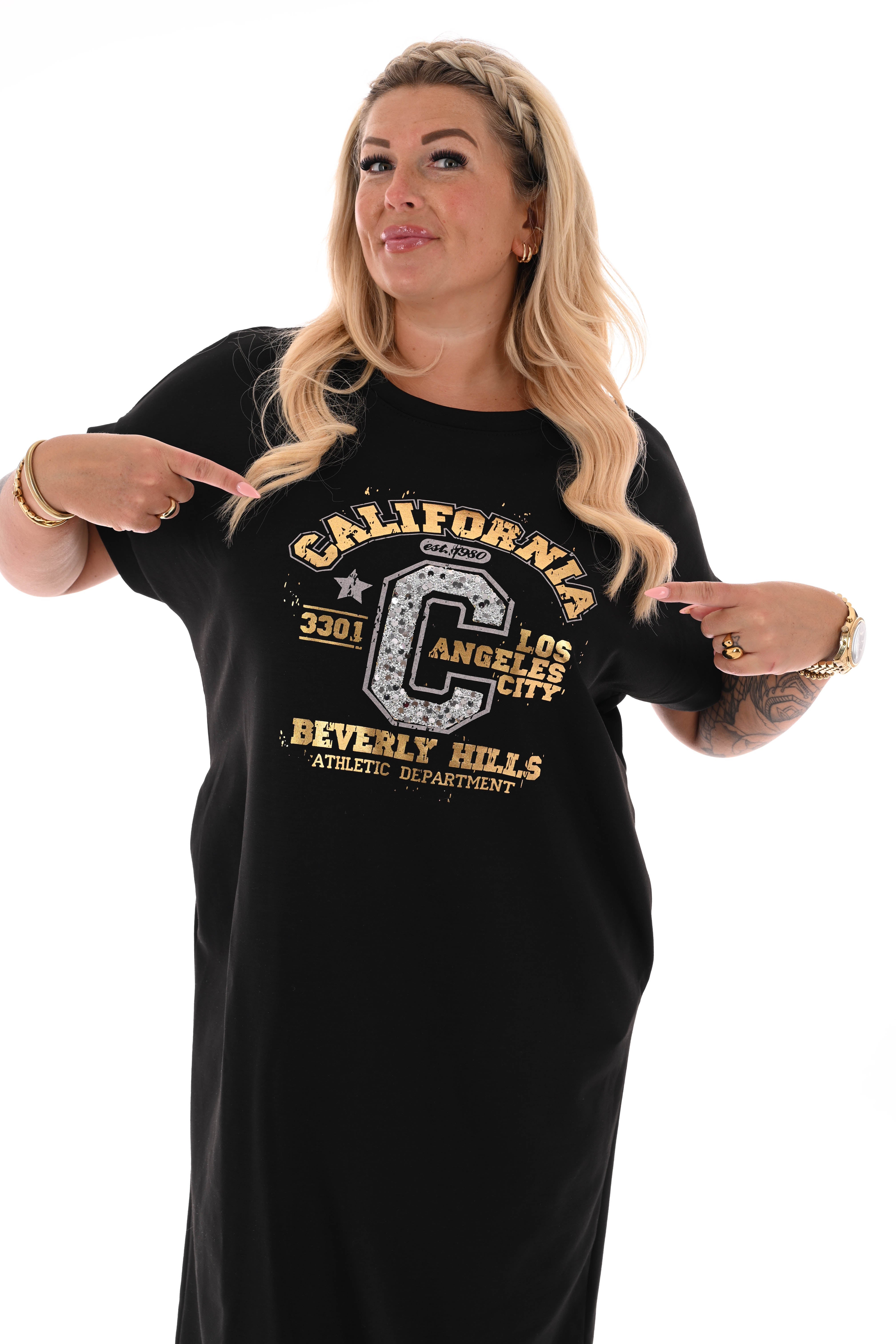 Sweaterdress korte mouwen California zwart