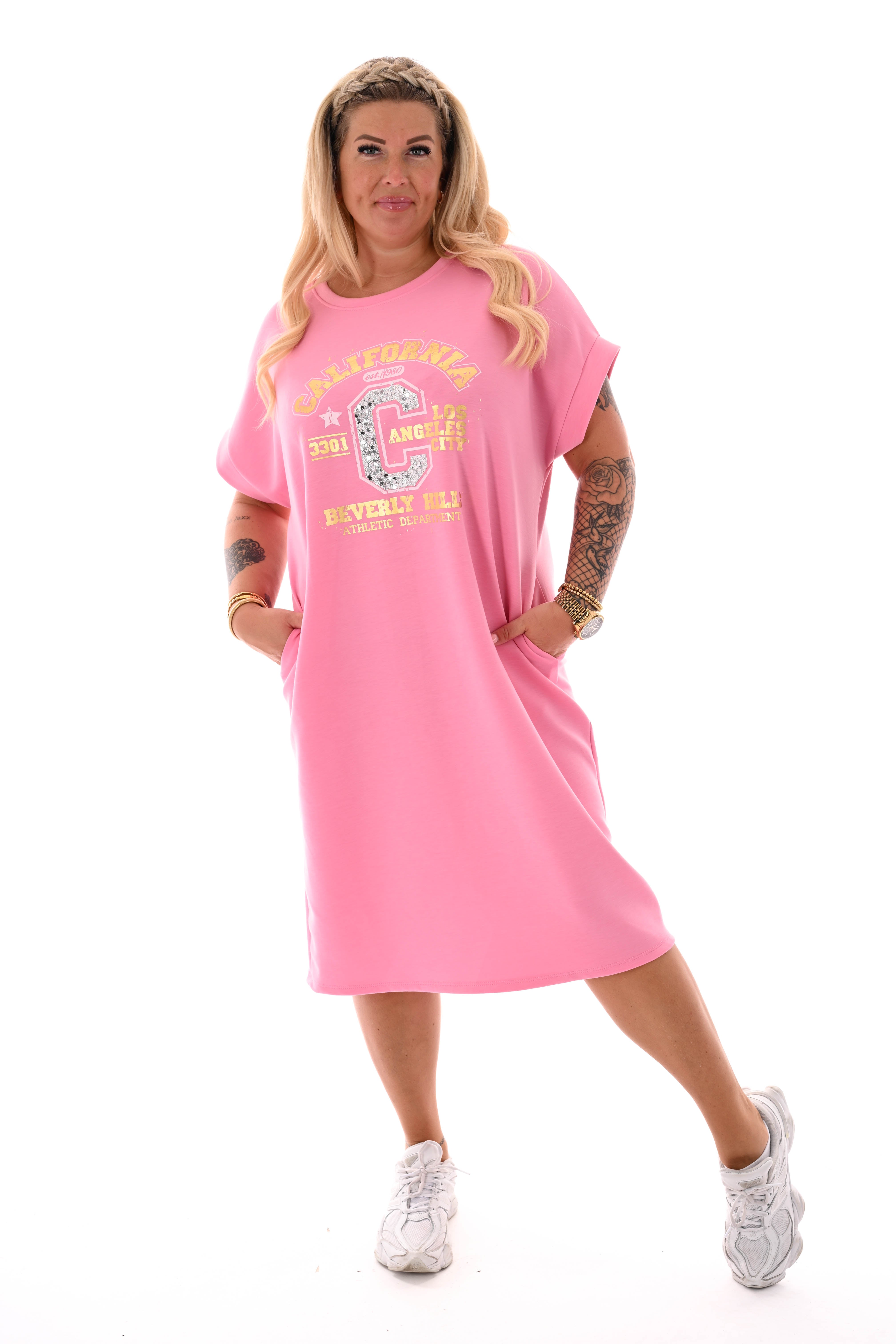 Sweaterdress korte mouwen California roze
