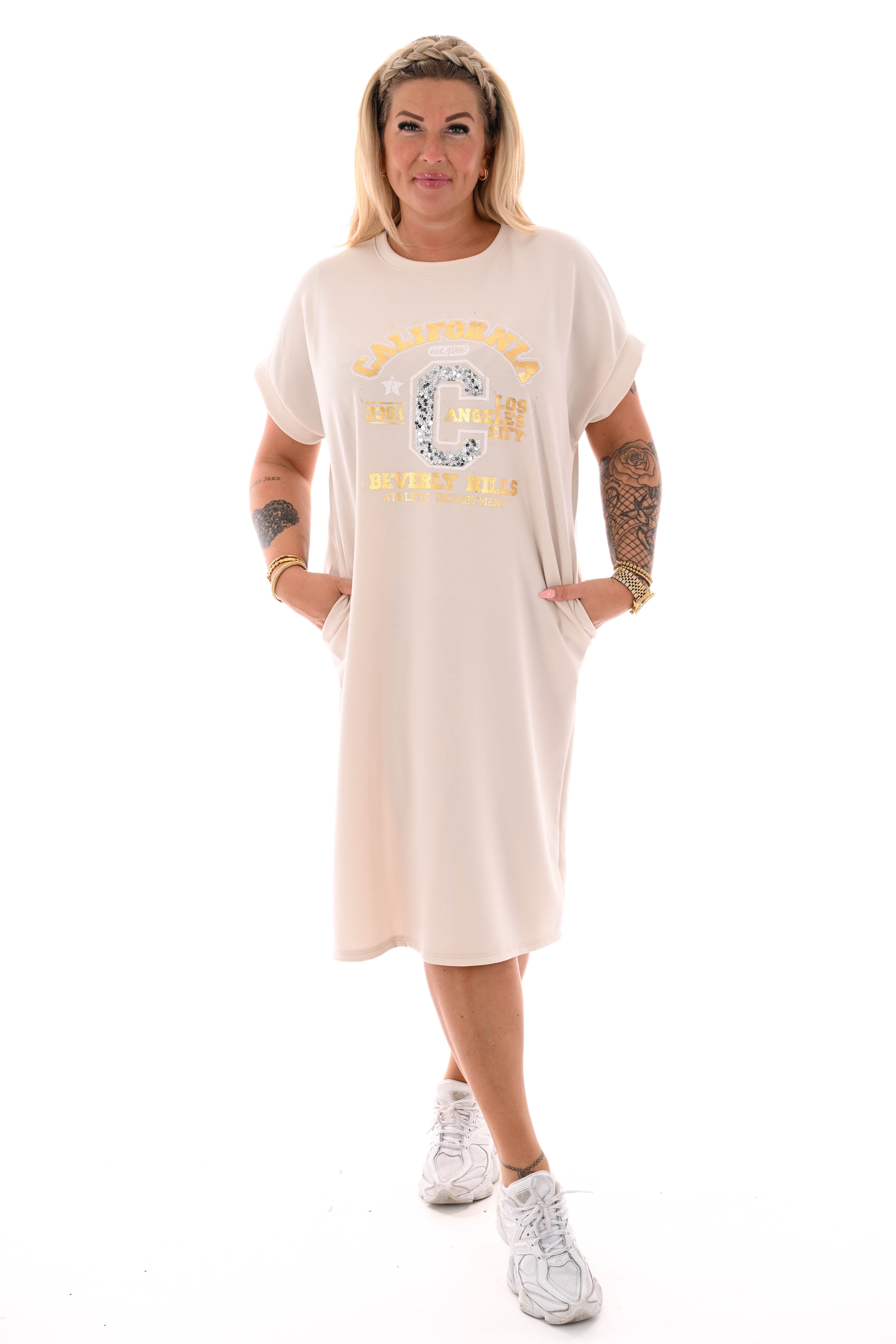 Sweaterdress korte mouwen California beige