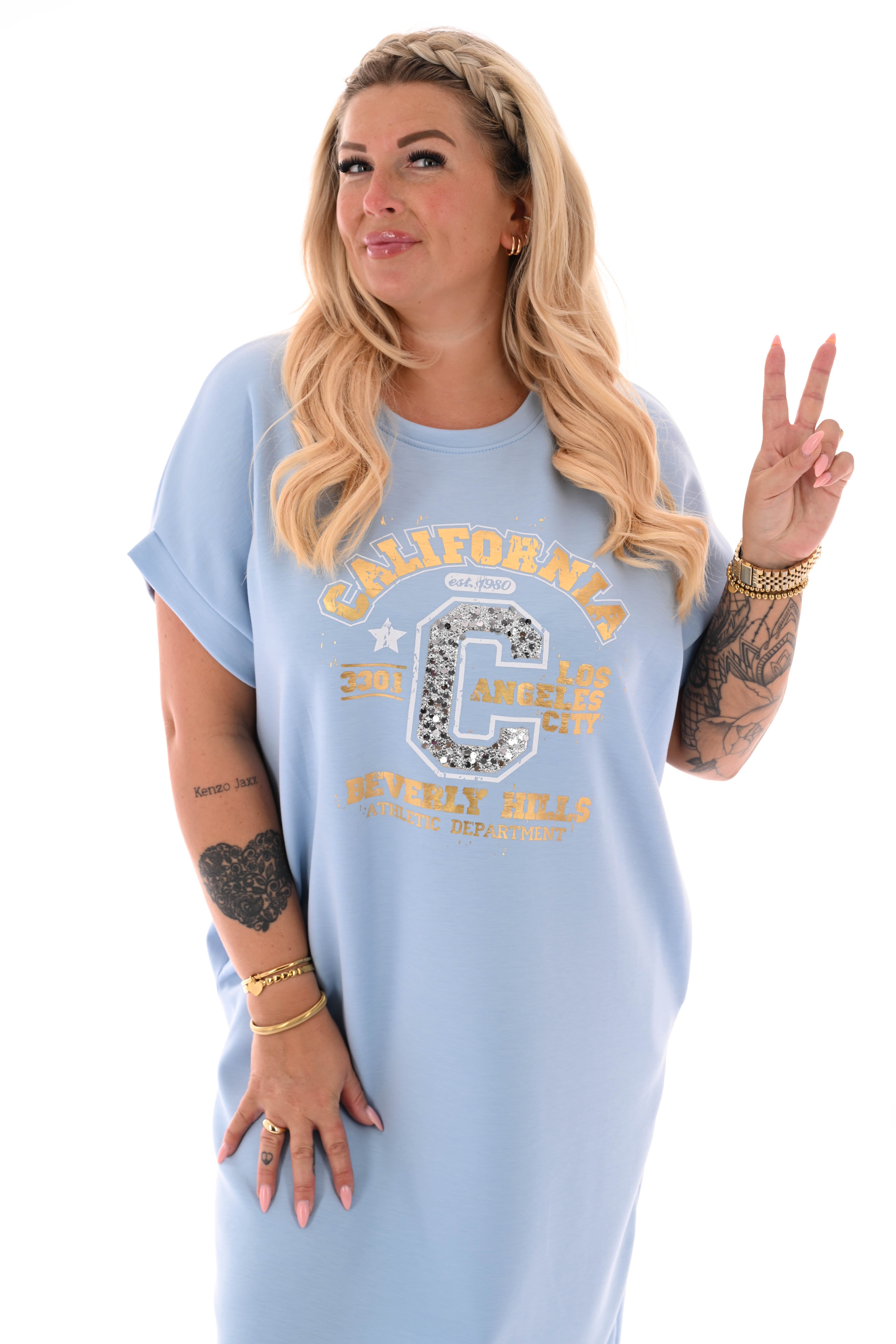 Sweaterdress korte mouwen California lichtblauw