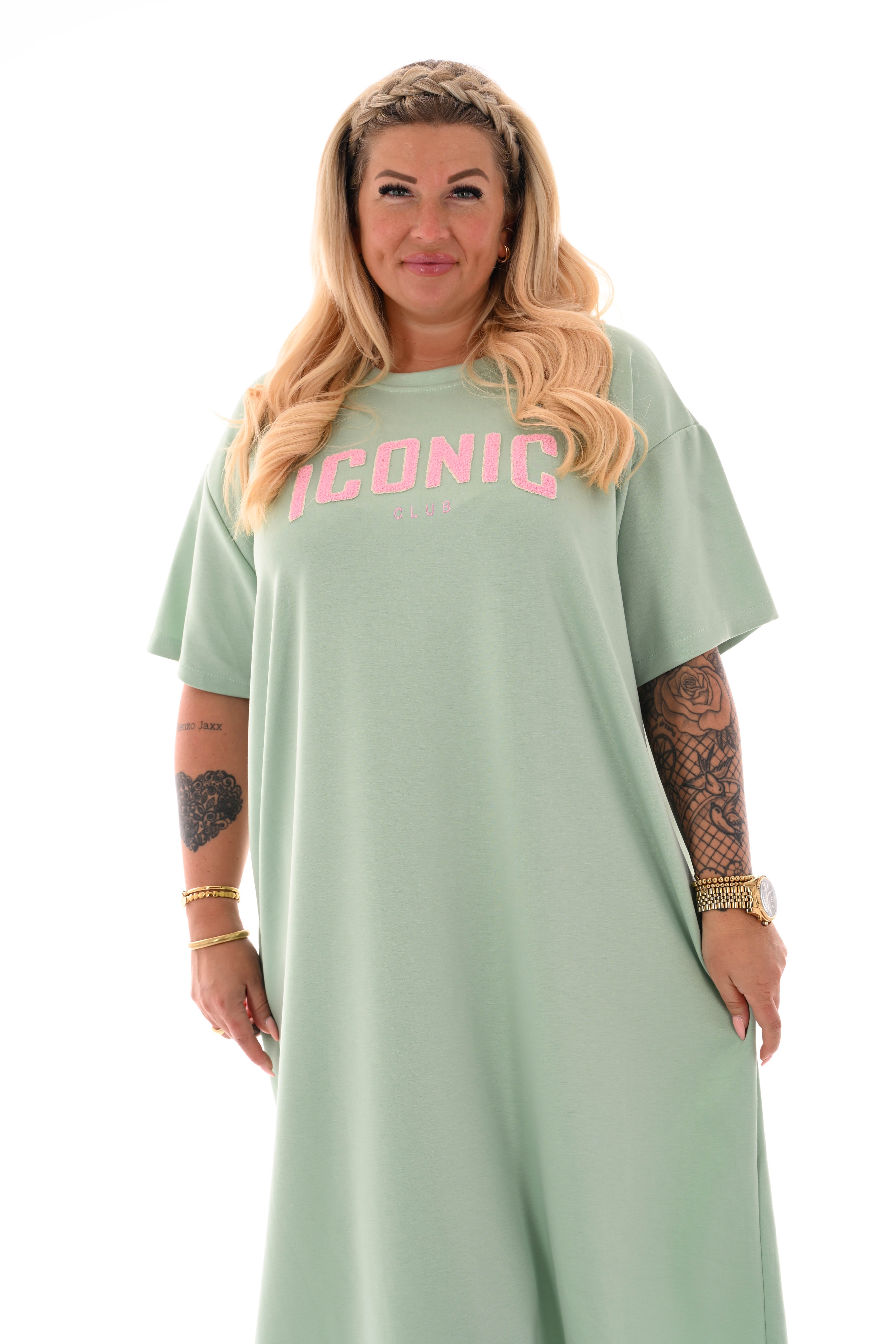 Sweaterdress korte mouwen iconic lindegroen
