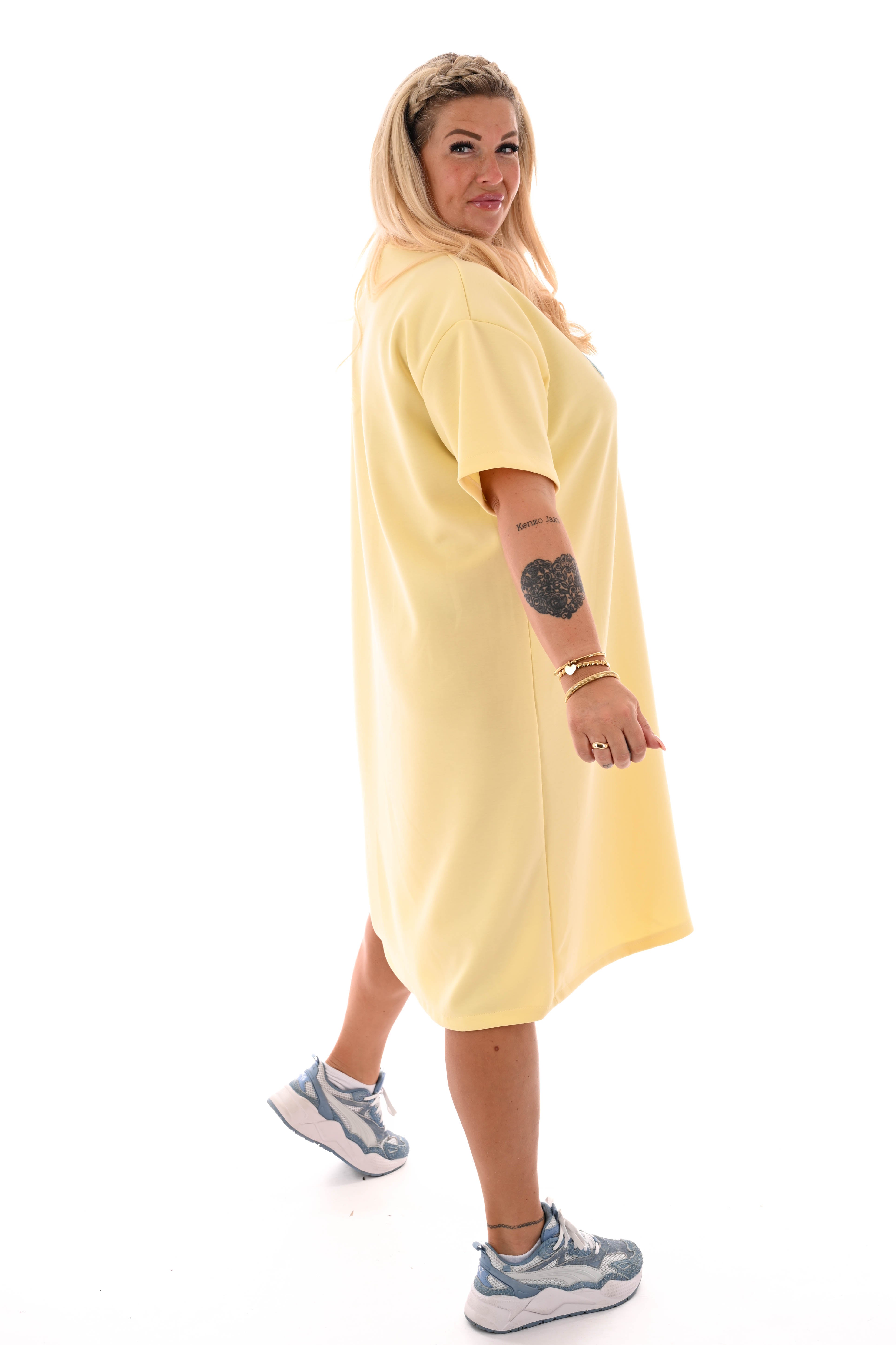 Sweaterdress korte mouwen iconic lichtgeel