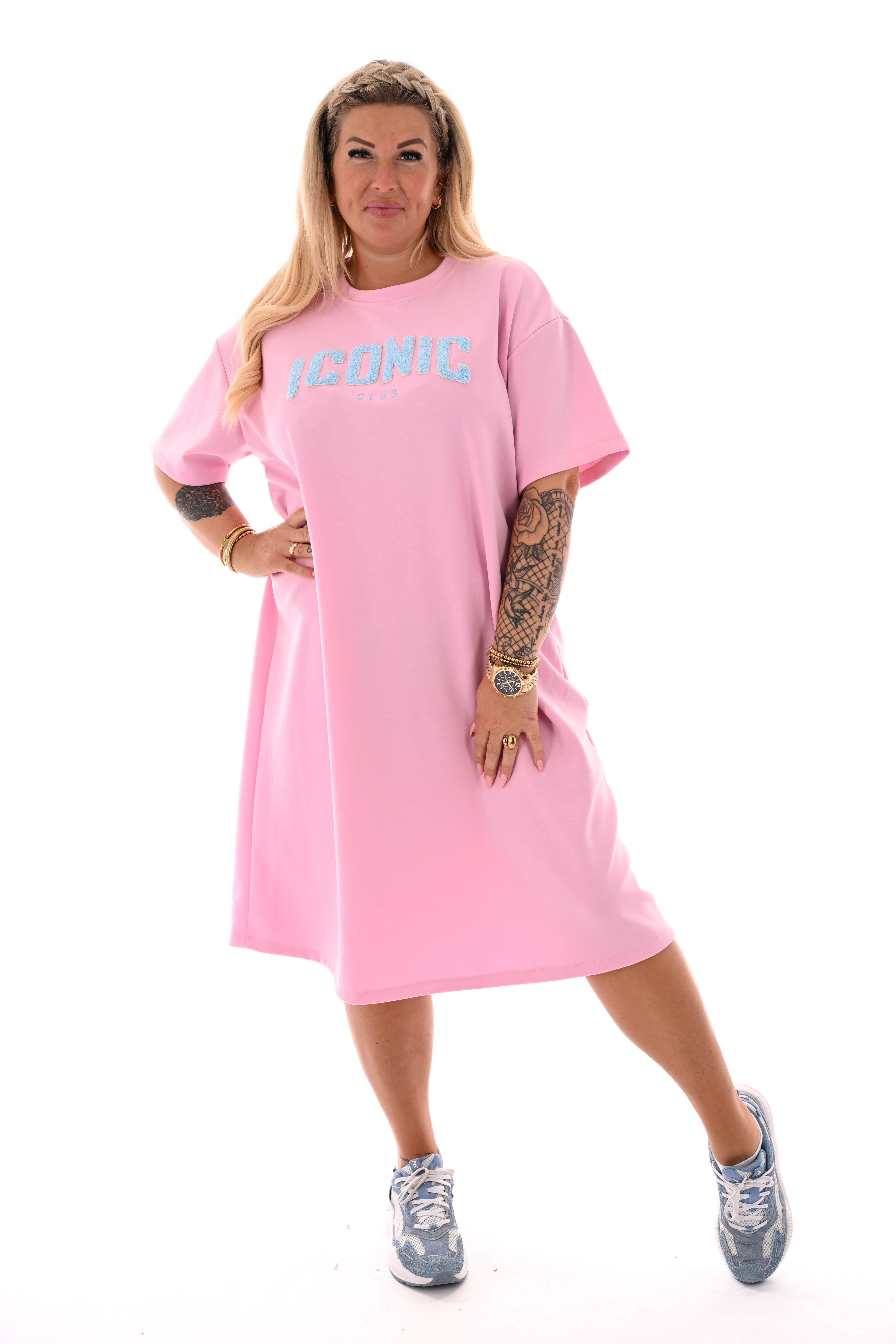 Sweaterdress korte mouwen iconic lichtroze