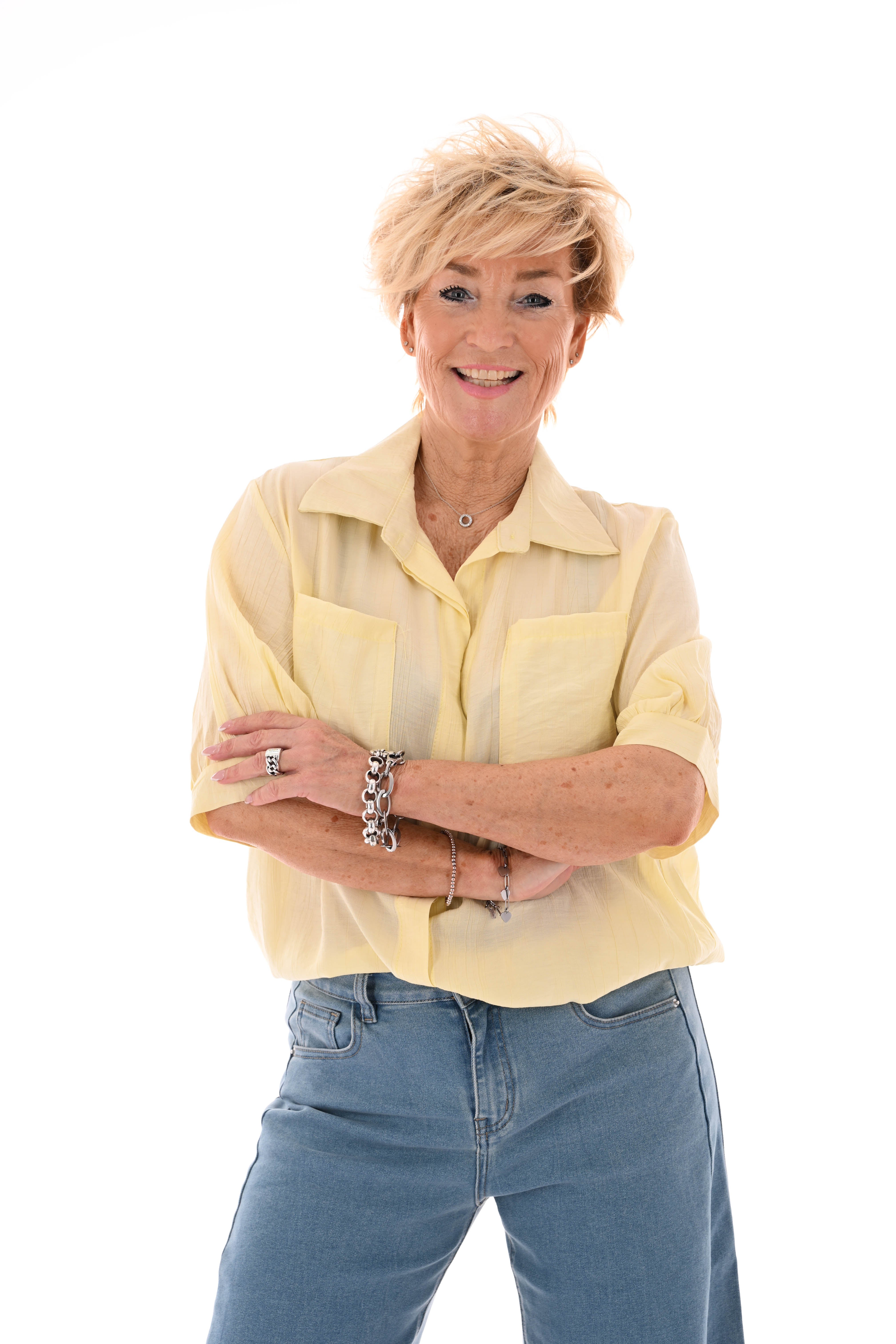 Doorknoop blouse met borstzakken uni lichtgeel