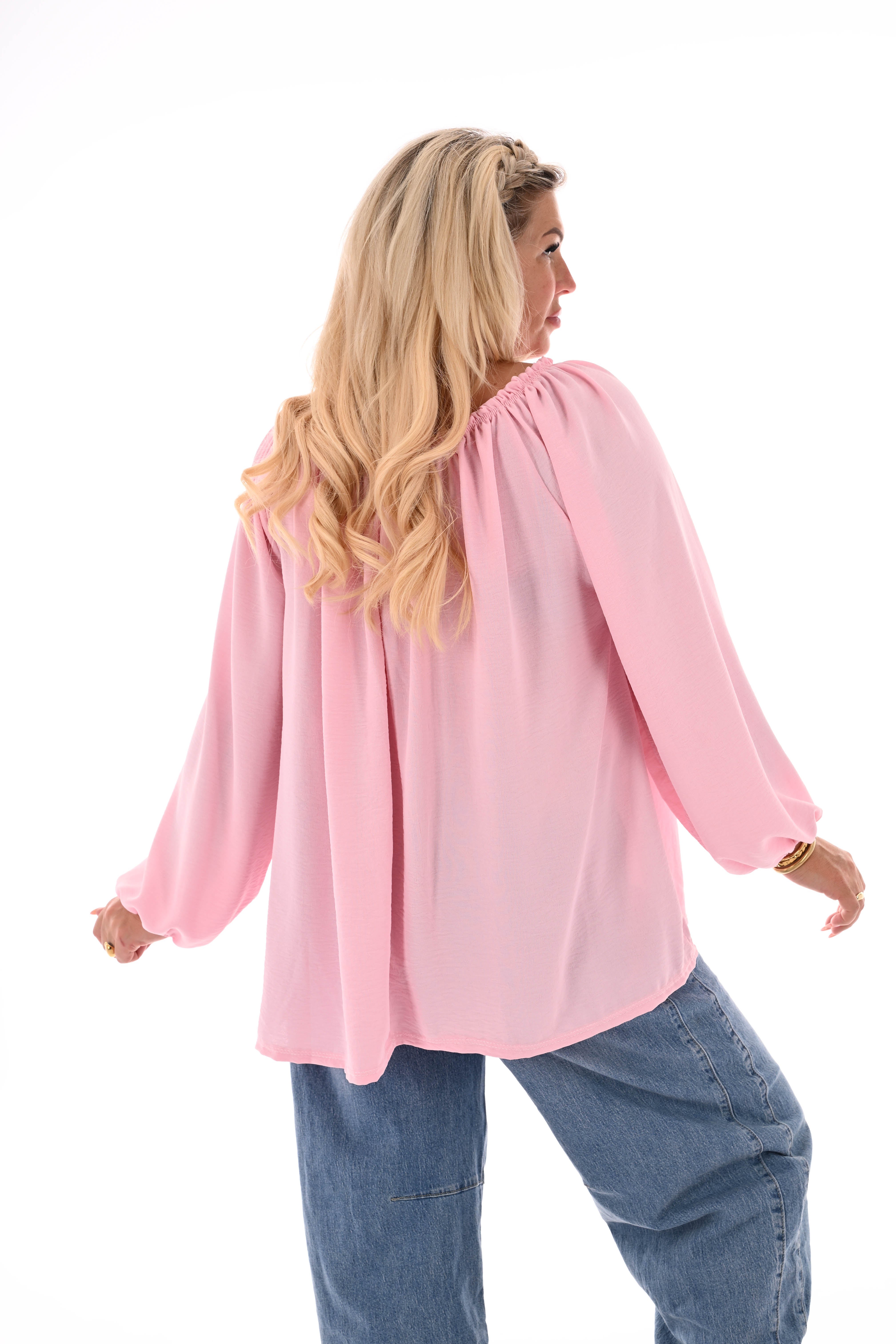 Top off-shoulder lange mouwen uni lichtroze