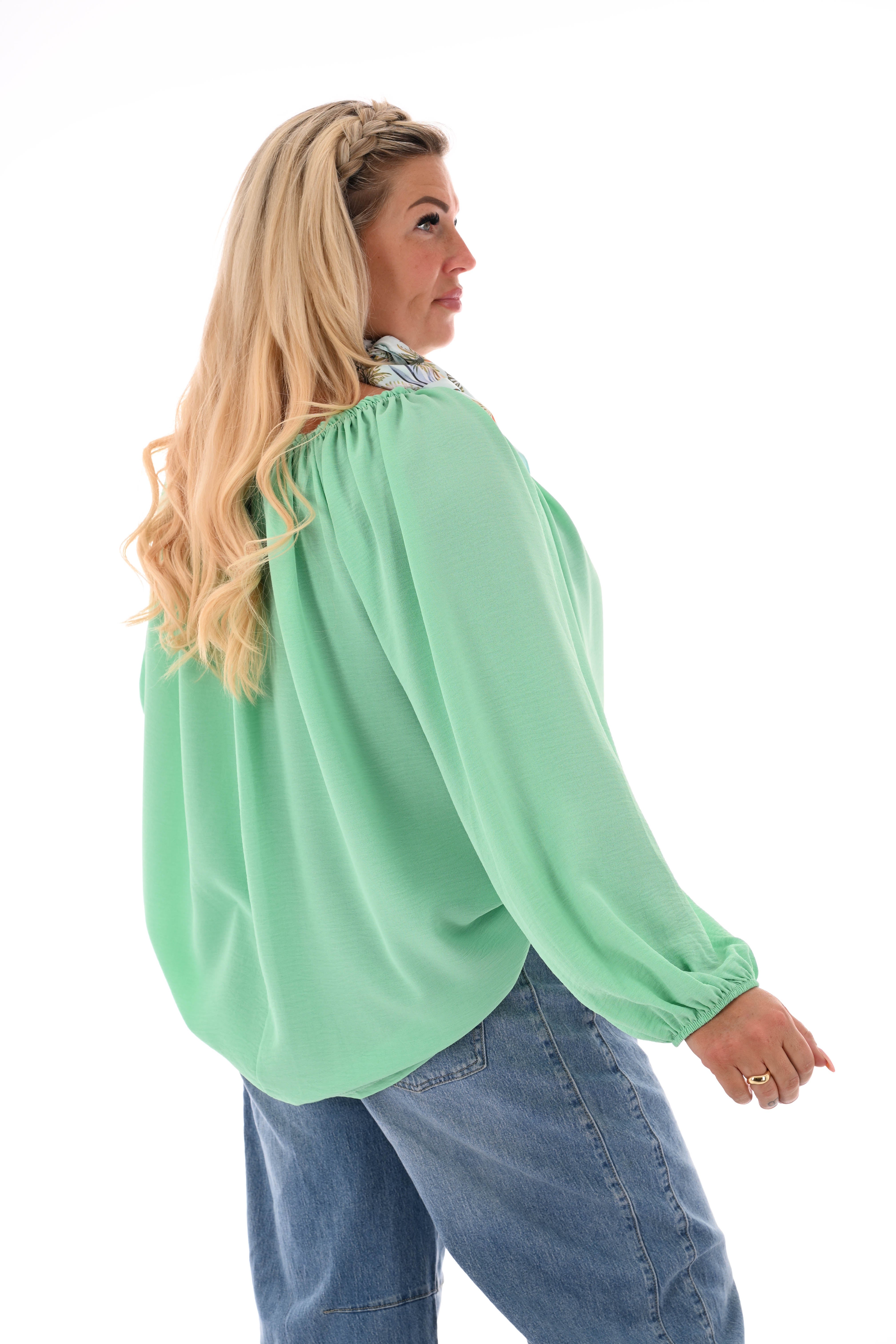 Top off-shoulder lange mouwen uni mintgroen