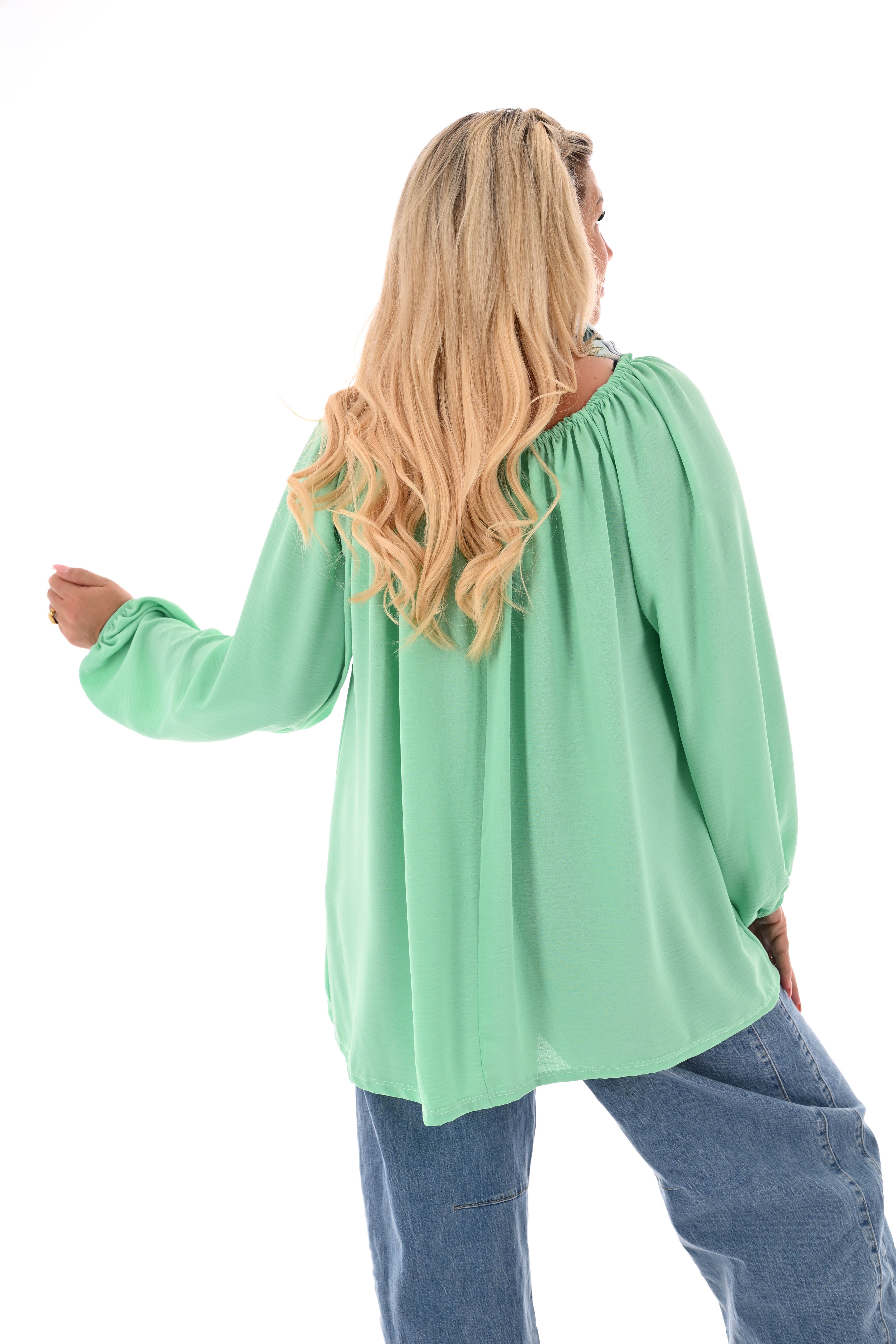 Top off-shoulder lange mouwen uni mintgroen