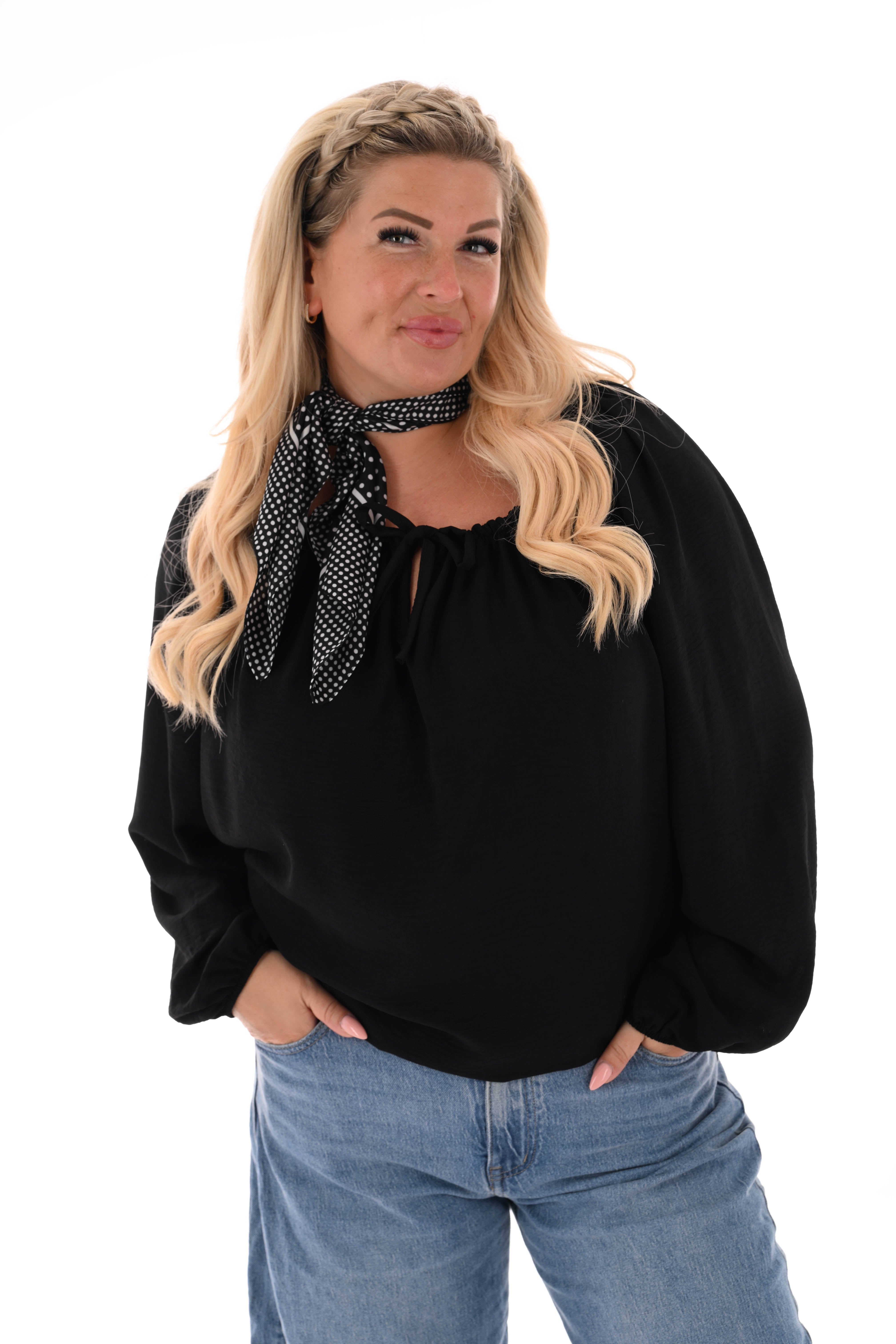 Top off-shoulder lange mouwen uni zwart