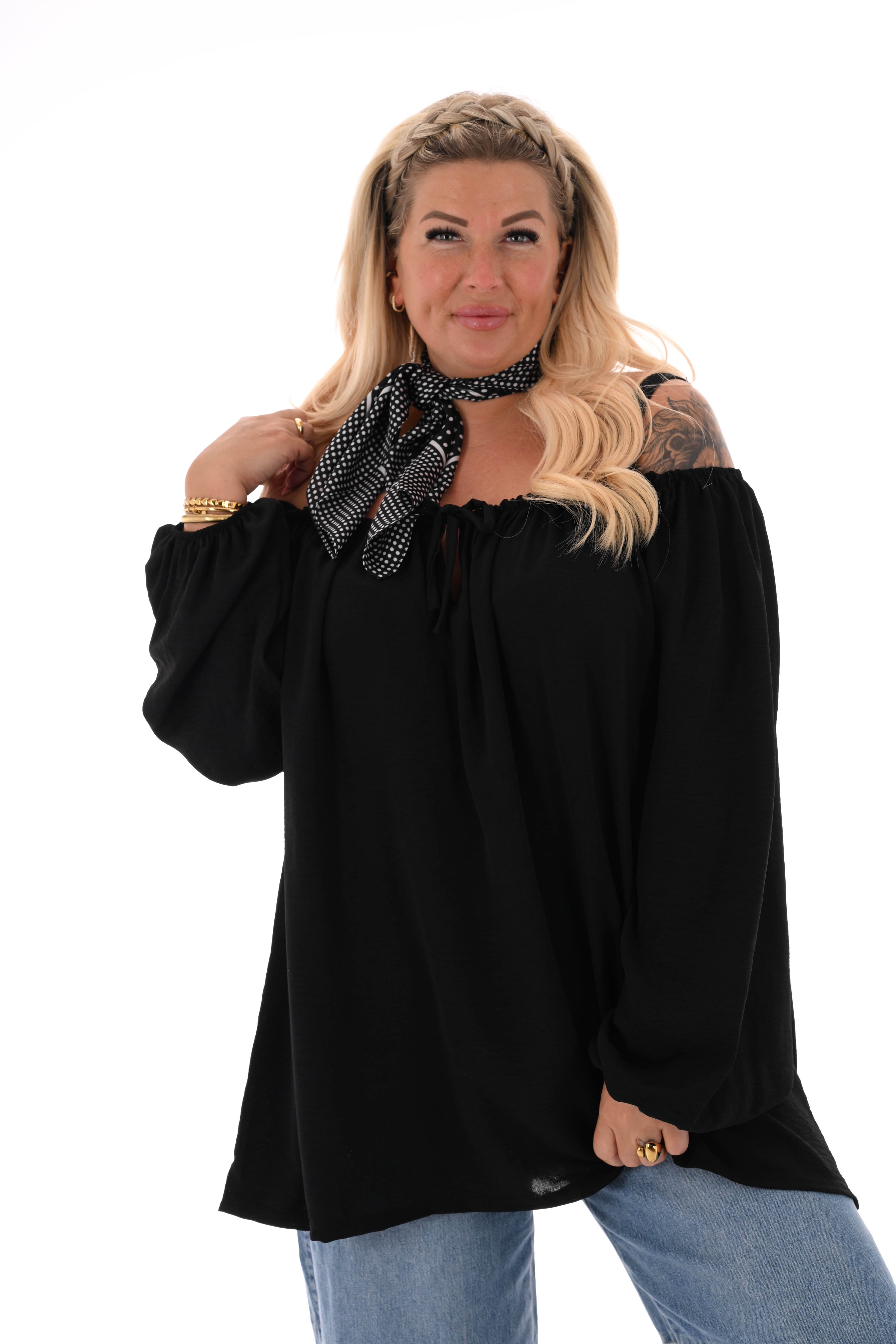 Top off-shoulder lange mouwen uni zwart