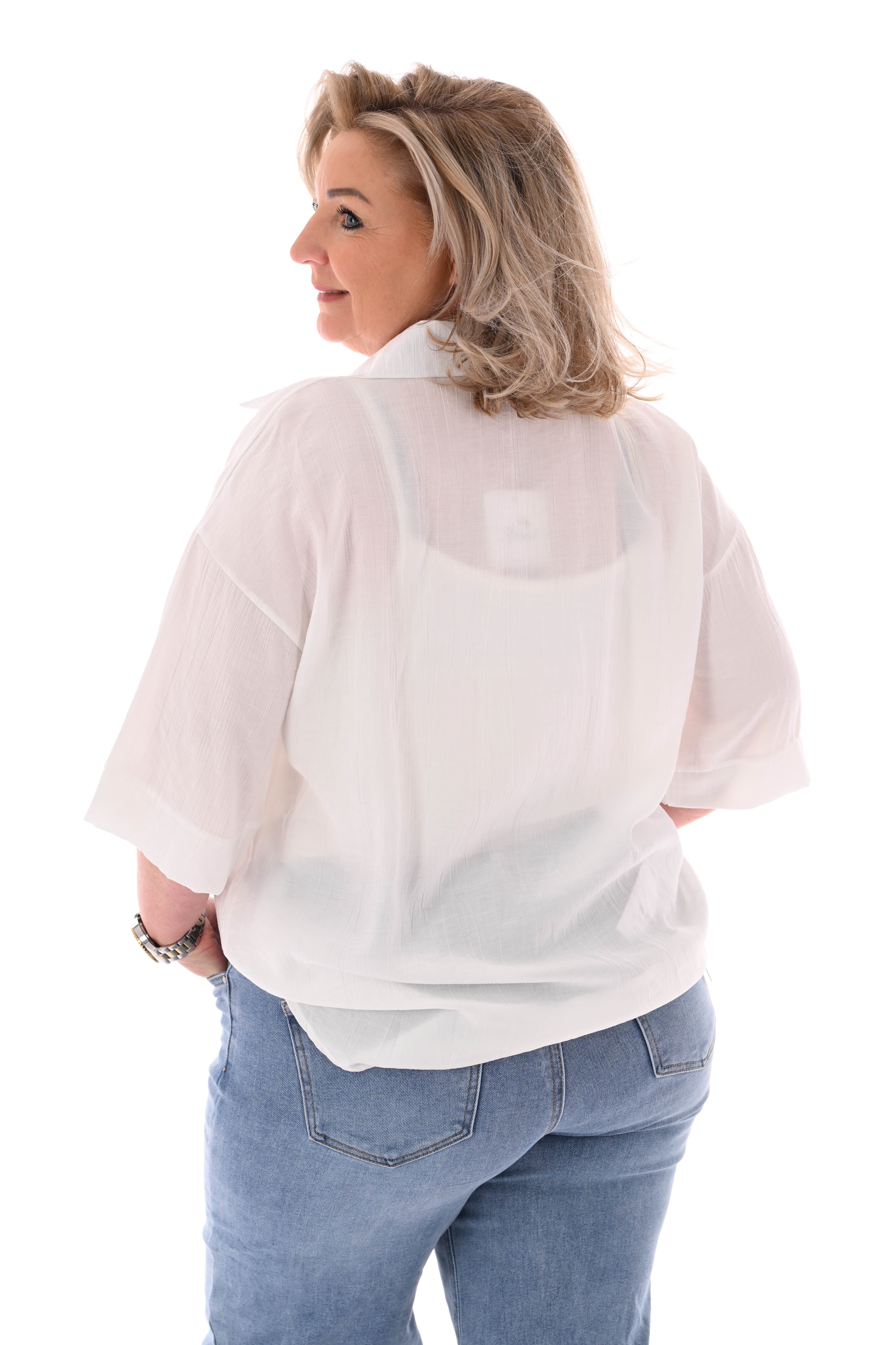 Blouse met roezel v-hals wit