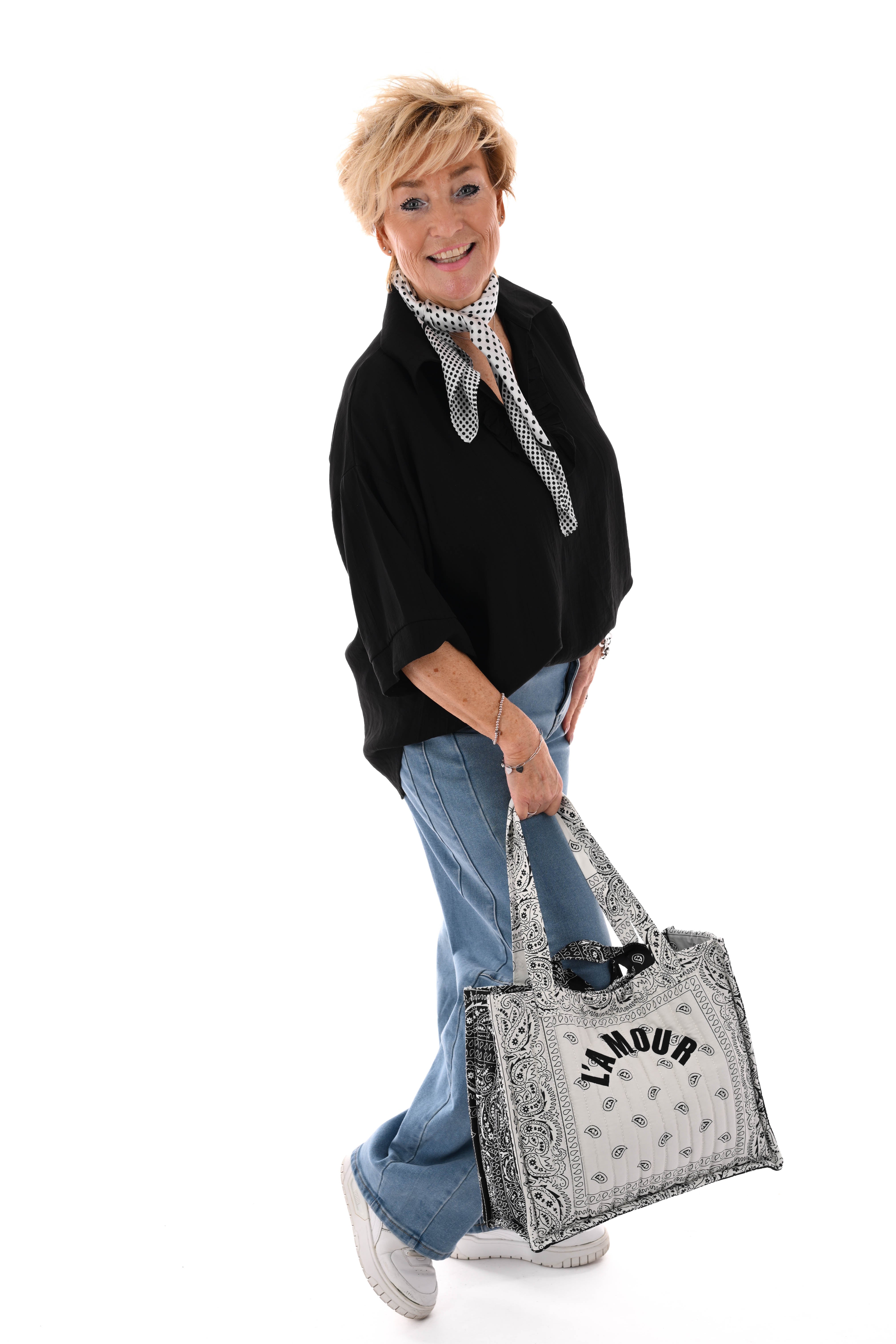 Blouse met roezel v-hals zwart