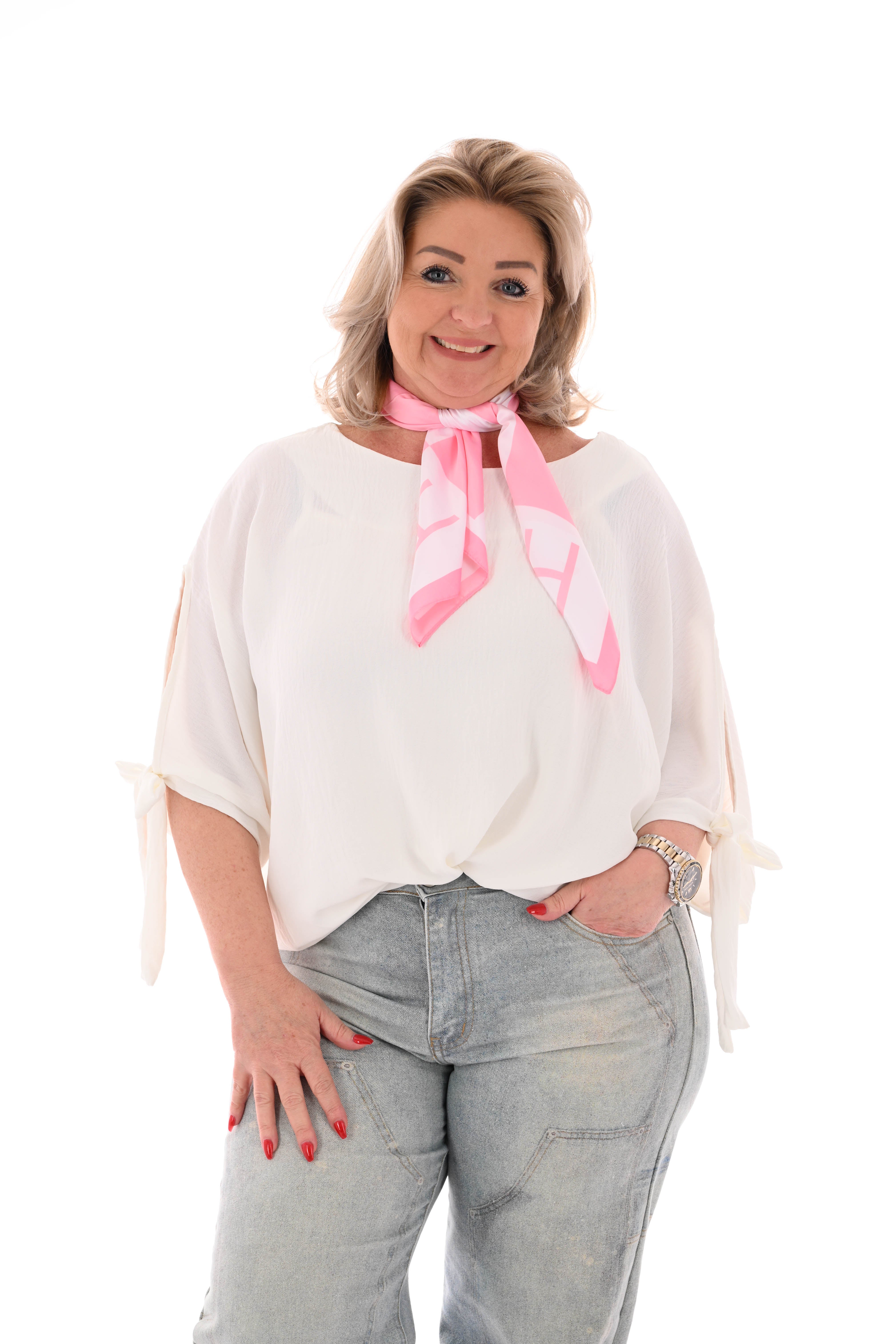 Top korte mouwen met strik uni roomwit