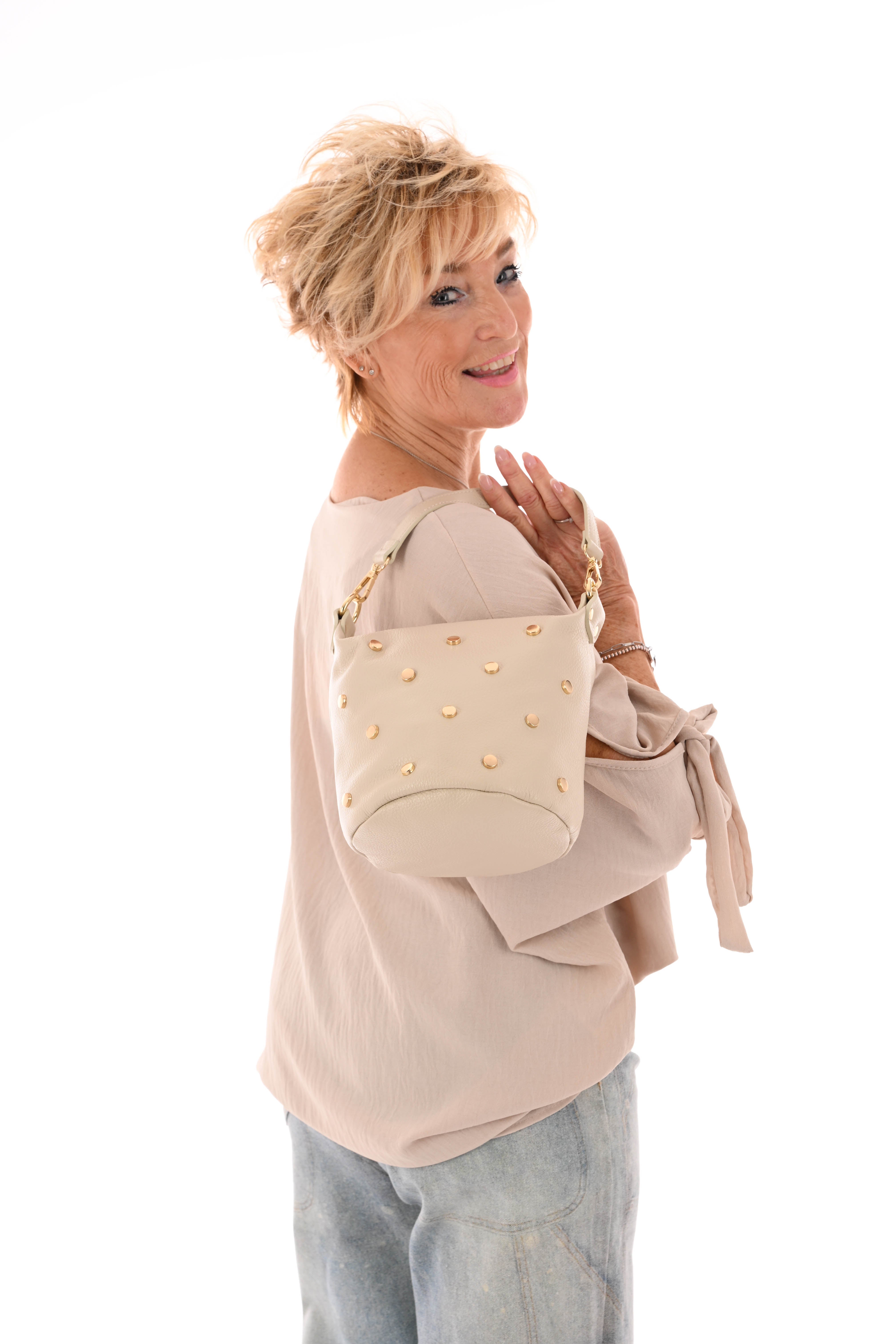 Top korte mouwen met strik uni beige