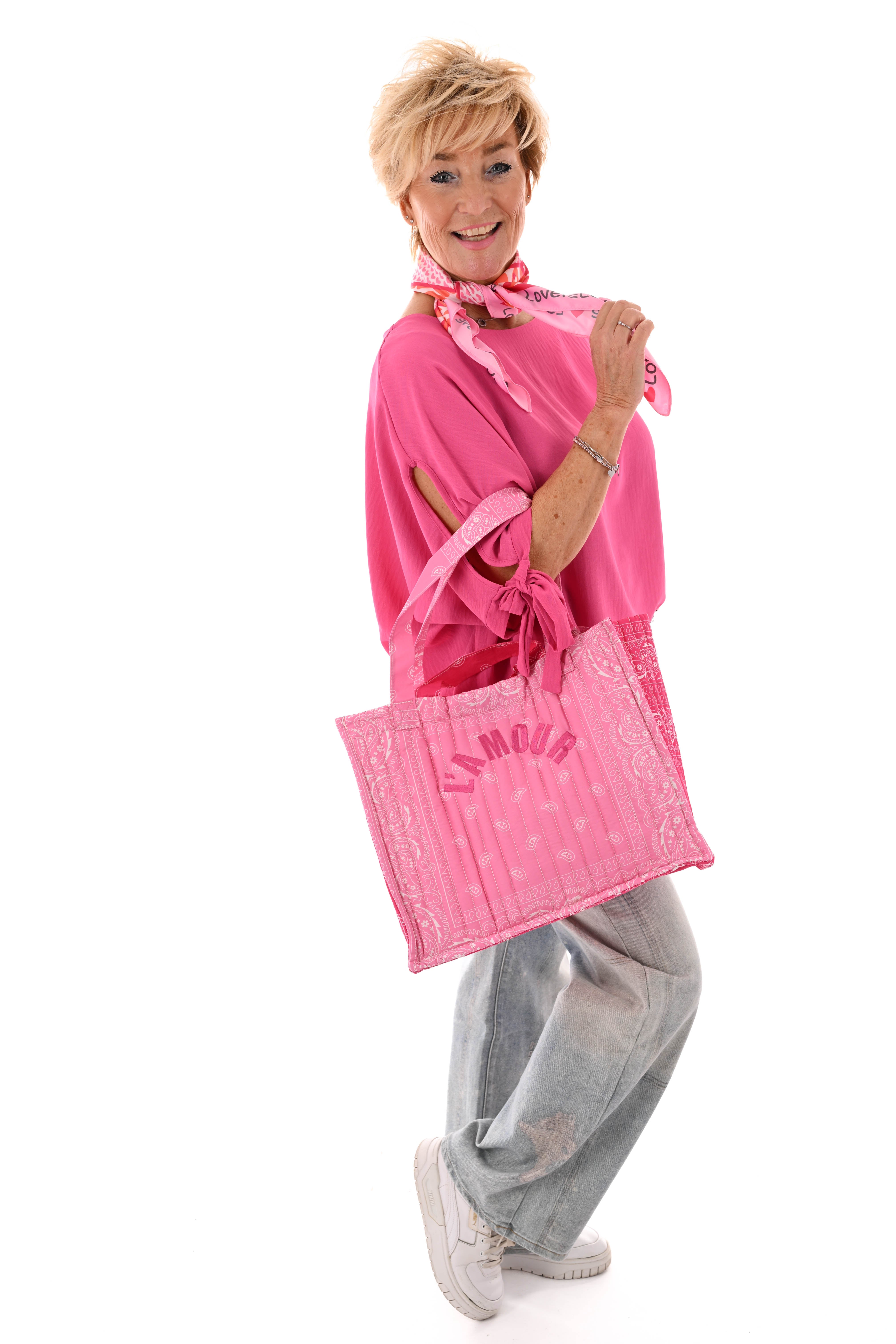 Top korte mouwen met strik uni fuchsia