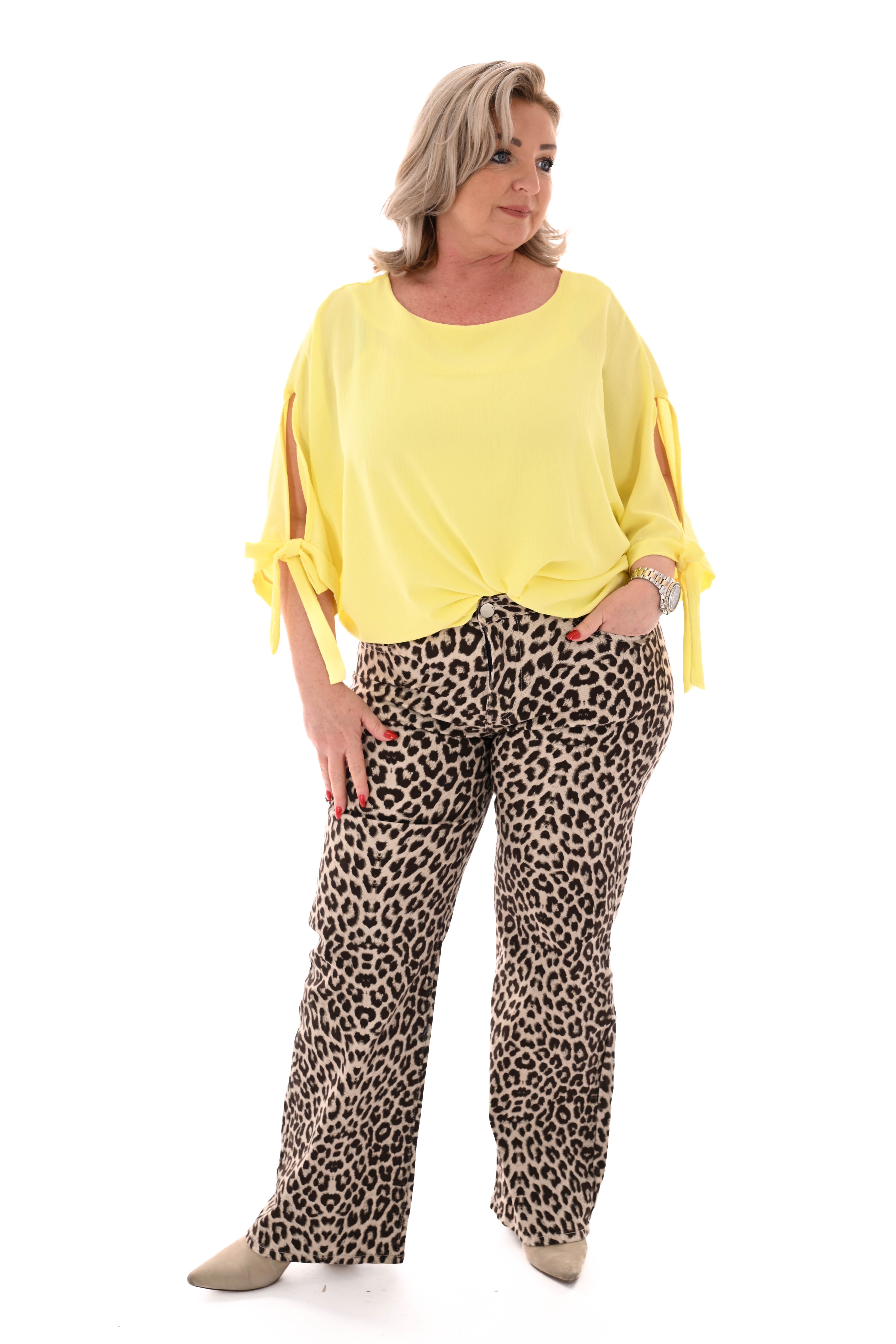 Top korte mouwen met strik uni geel