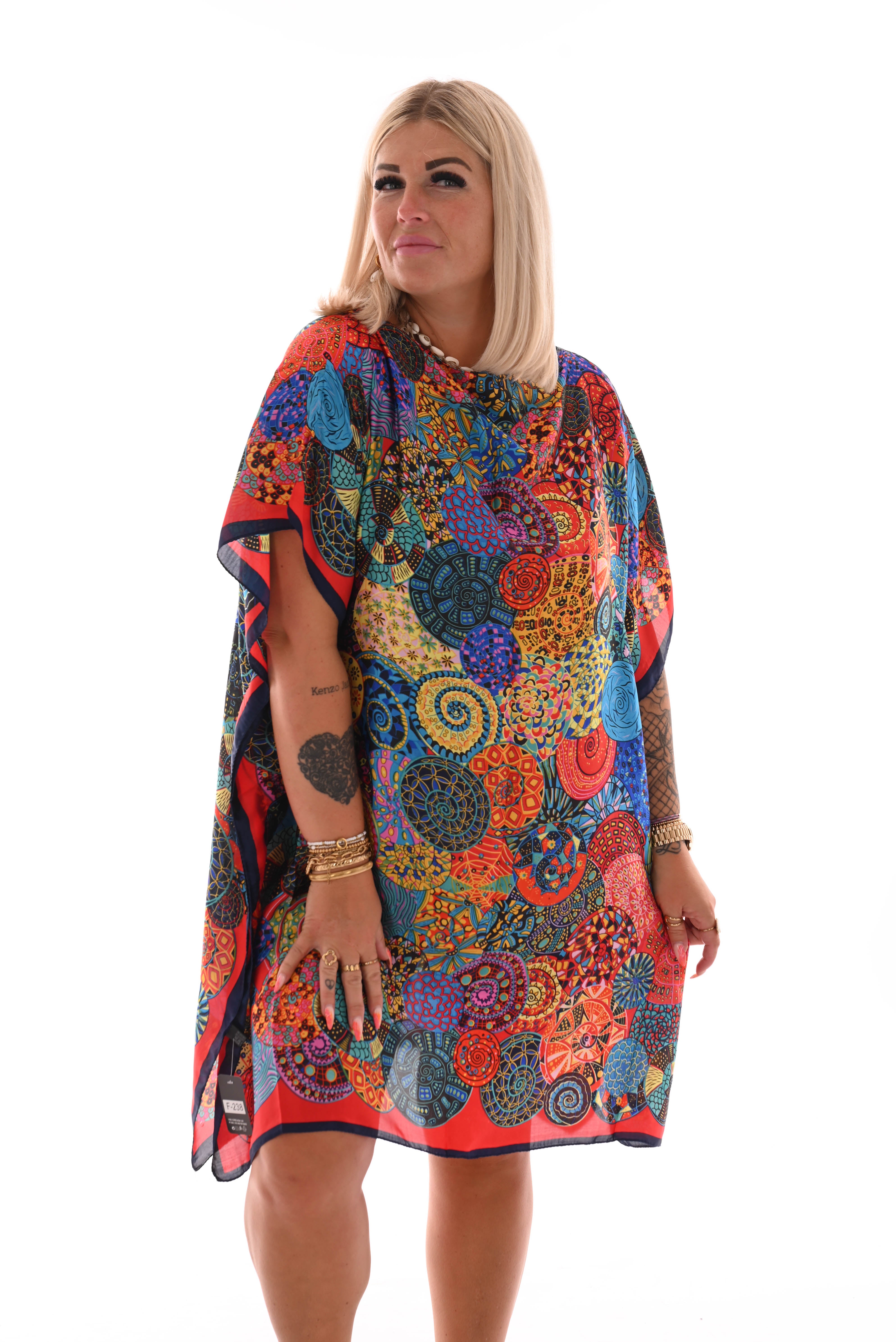 Kaftan cirkels rood/marineblauw